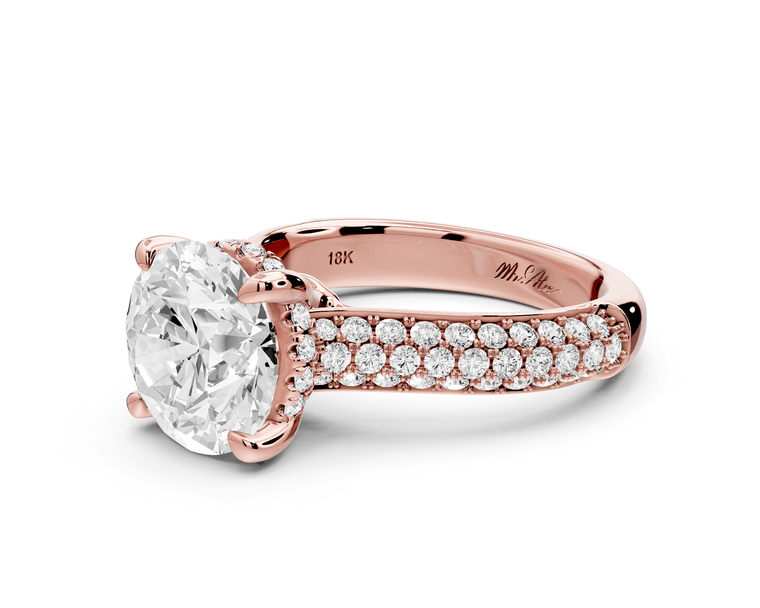 Camille - 3ct 18k rose gold round Diamond hidden halo rollover pave cathedral engagment ring - Mr. Alex Jewelry