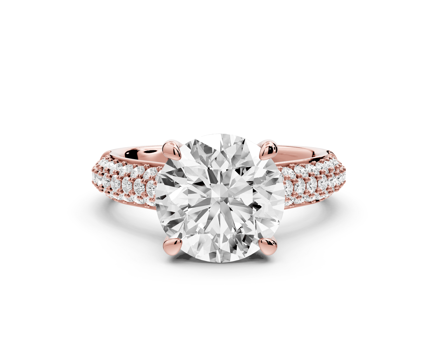 Camille - 3ct 18k rose gold round Diamond hidden halo rollover pave cathedral engagment ring - Mr. Alex Jewelry