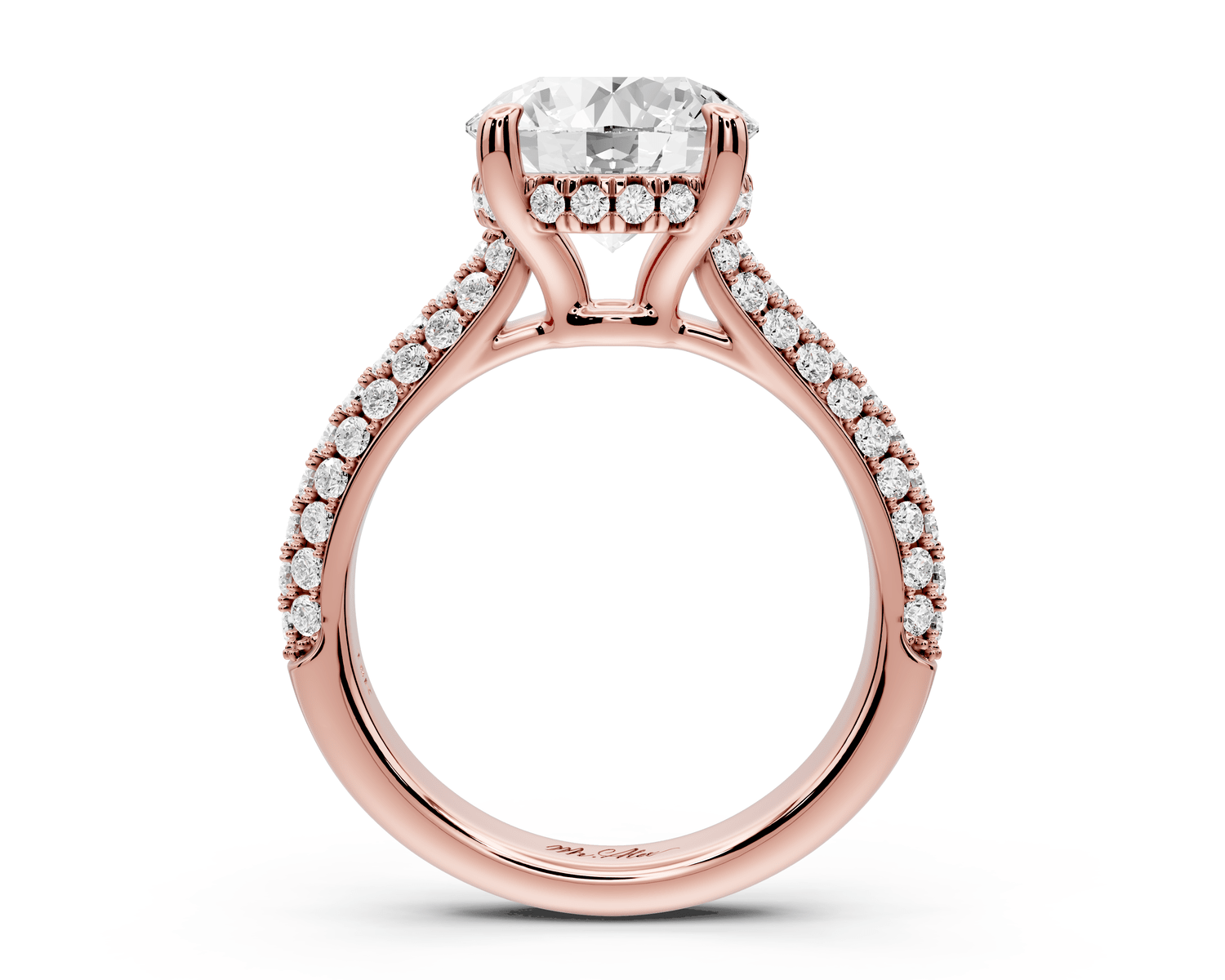 Camille - 3ct 18k rose gold round Diamond hidden halo rollover pave cathedral engagment ring - Mr. Alex Jewelry