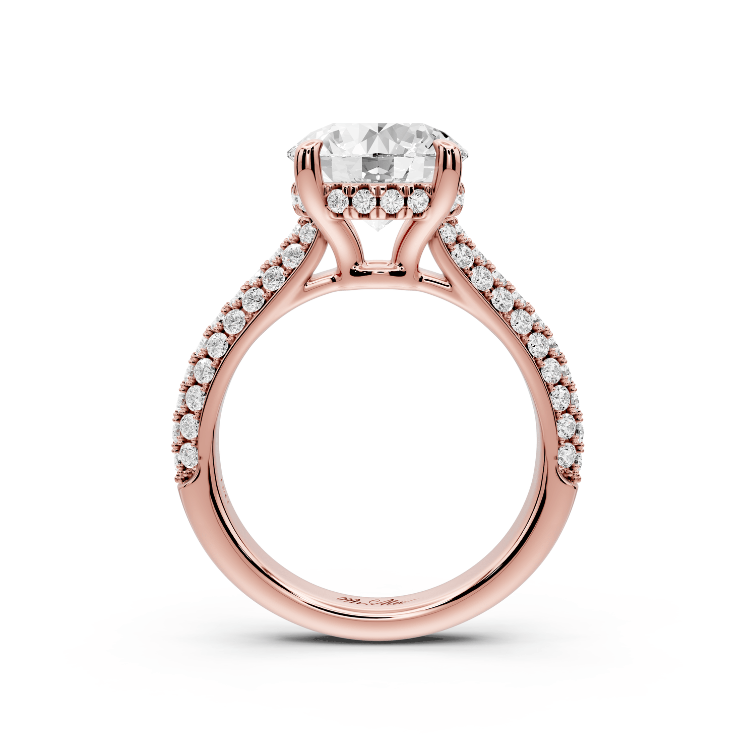 Camille - 3ct 18k rose gold round Diamond hidden halo rollover pave cathedral engagment ring - Mr. Alex Jewelry