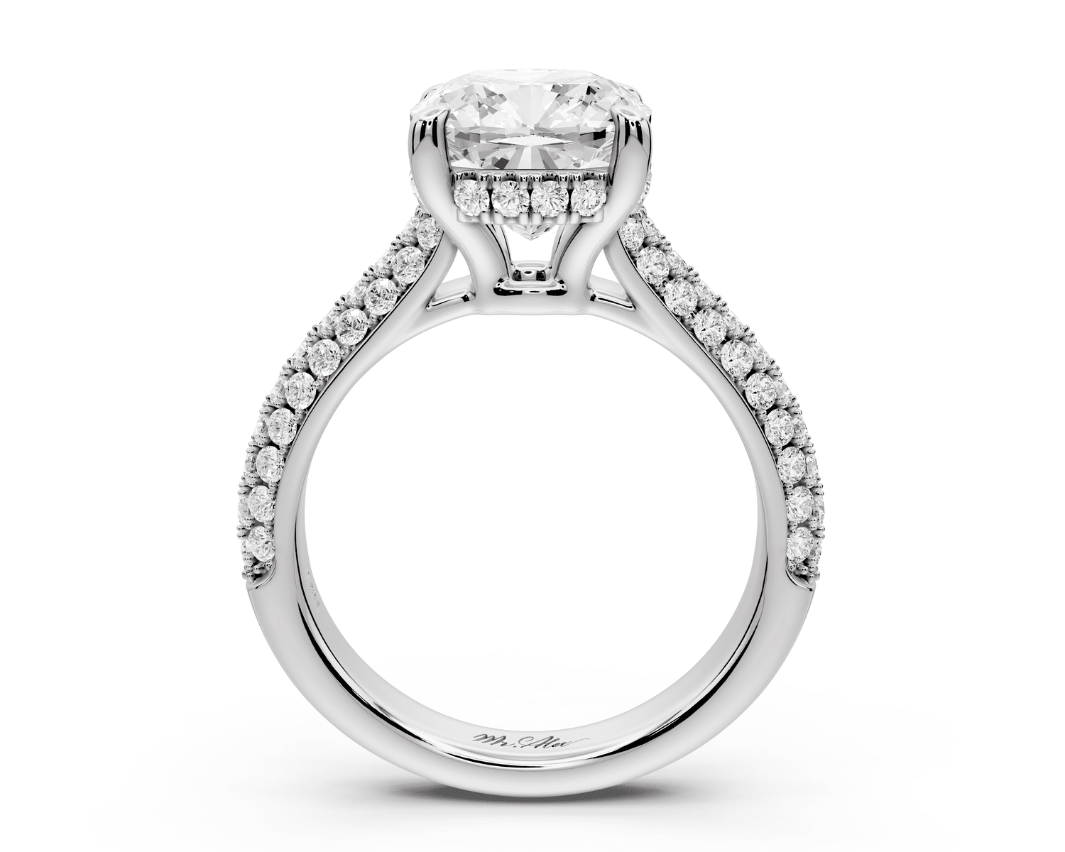 Camille - 3ct 18k white gold cushion Diamond hidden halo rollover pave cathedral engagement ring - Mr. Alex Jewelry