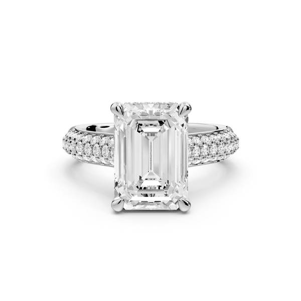 Camille - 3ct 18k white gold emerald Diamond hidden halo rollover pave cathedral Engagement ring - Mr. Alex Jewelry