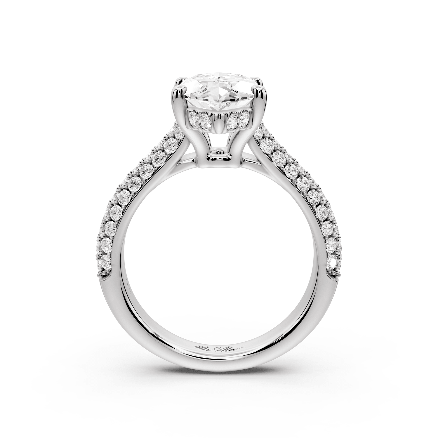Camille - 3ct 18k white gold marquise Diamond hidden halo rollover pave cathedral engagement ring - Mr. Alex Jewelry
