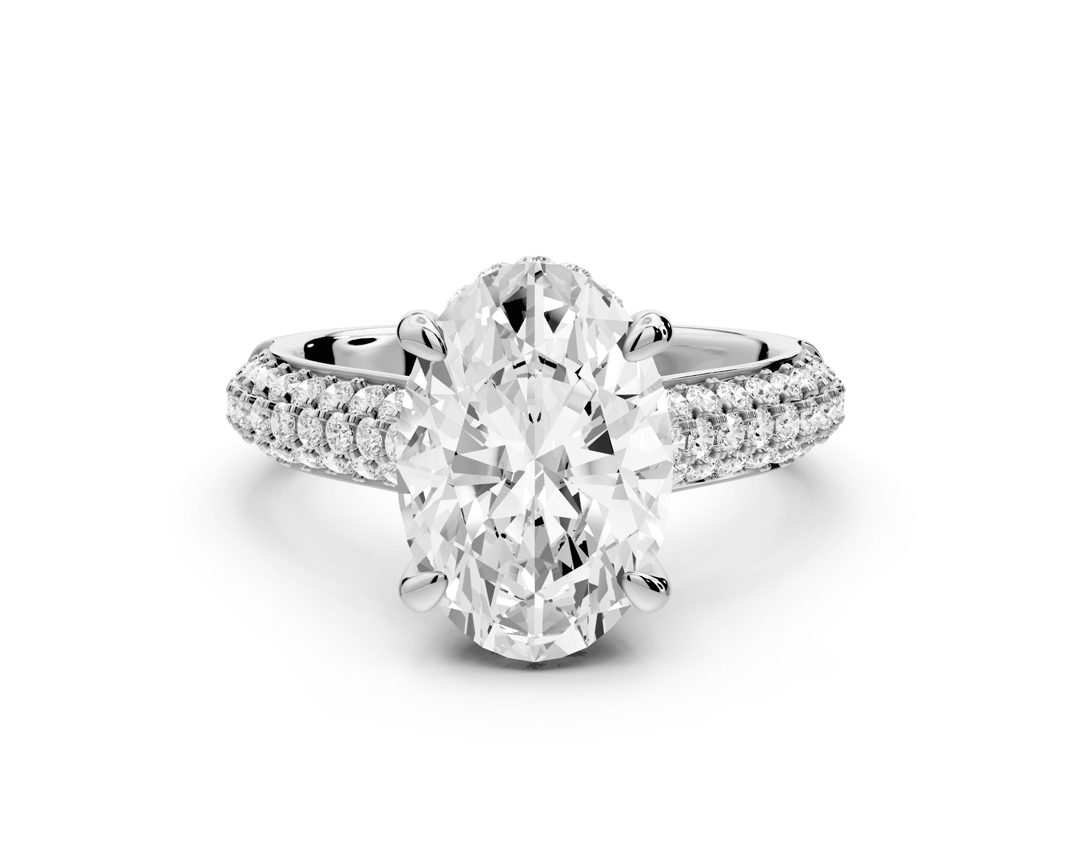 Camille - 3ct 18k white gold oval Diamond hidden halo rollover pave cathedral Engagement ring - Mr. Alex Jewelry