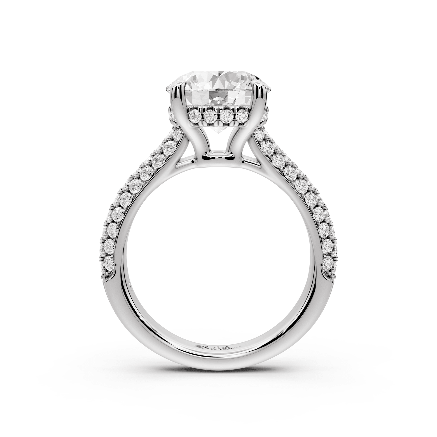 Camille - 3ct 18k white gold round Diamond hidden halo rollover pave cathedral engagment ring - Mr. Alex Jewelry