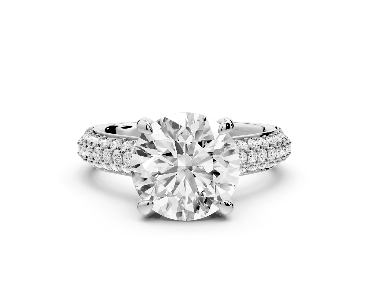 Camille - 3ct 18k white gold round Diamond hidden halo rollover pave cathedral engagment ring - Mr. Alex Jewelry