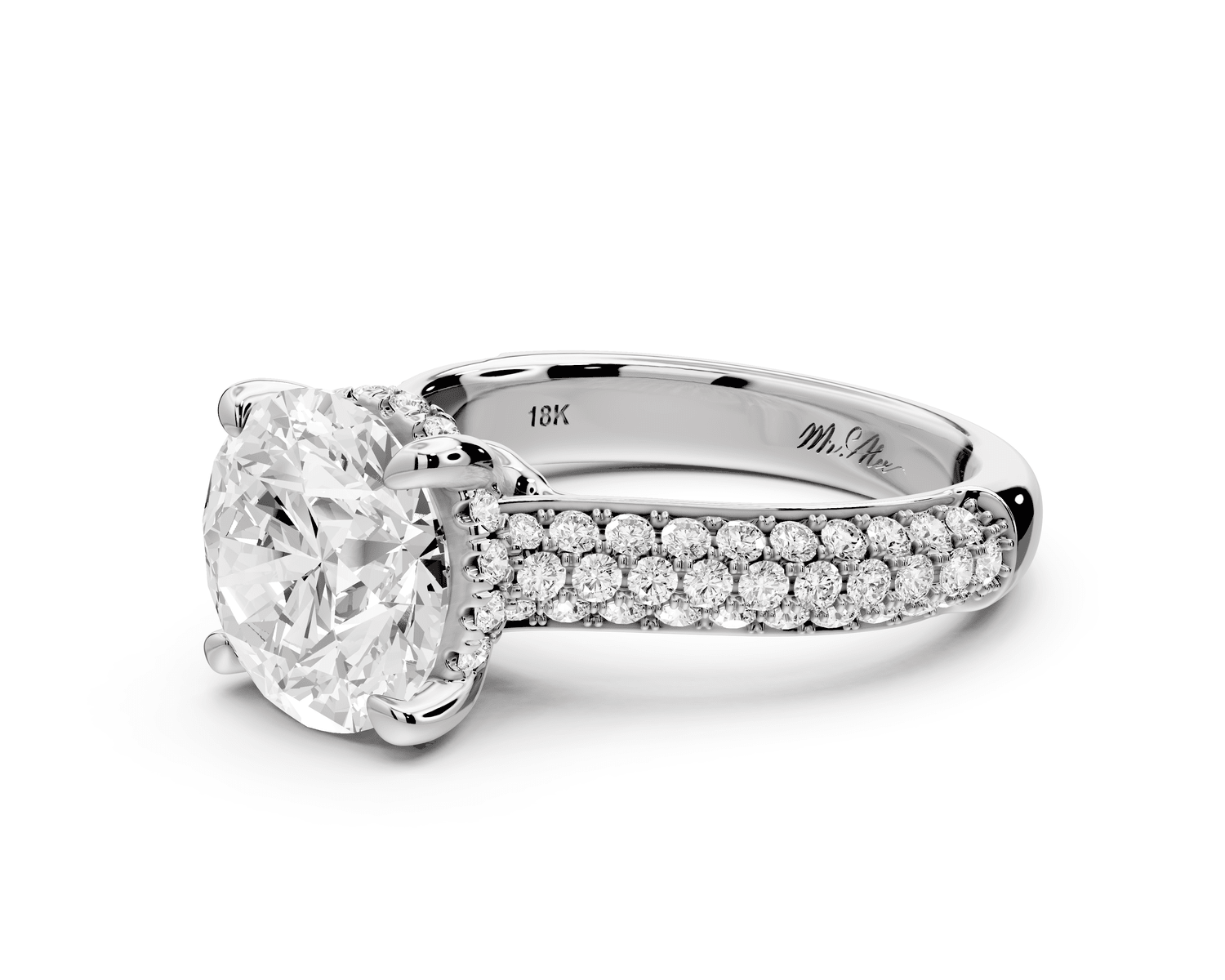 Camille - 3ct 18k white gold round Diamond hidden halo rollover pave cathedral engagment ring - Mr. Alex Jewelry