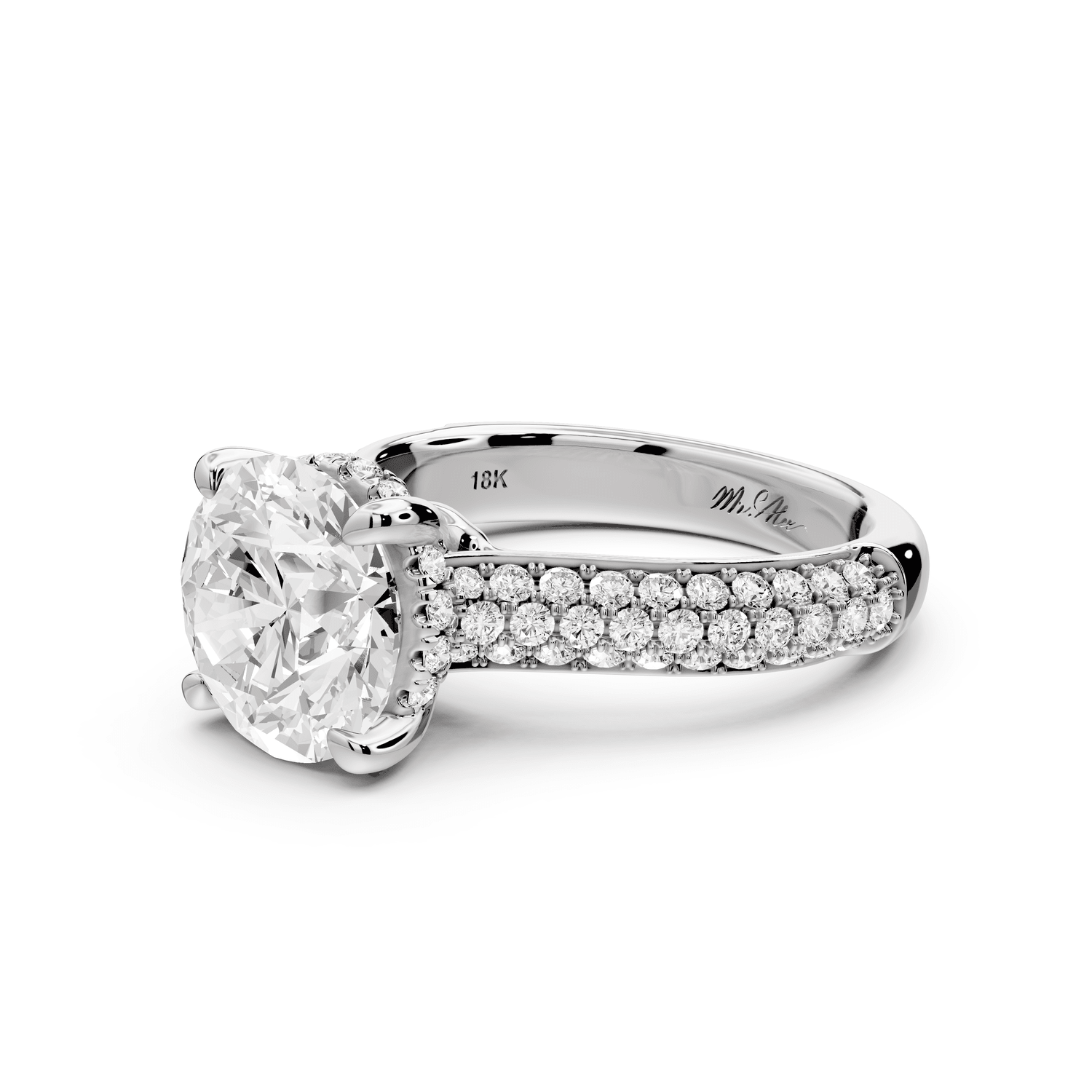 Camille - 3ct 18k white gold round Diamond hidden halo rollover pave cathedral engagment ring - Mr. Alex Jewelry