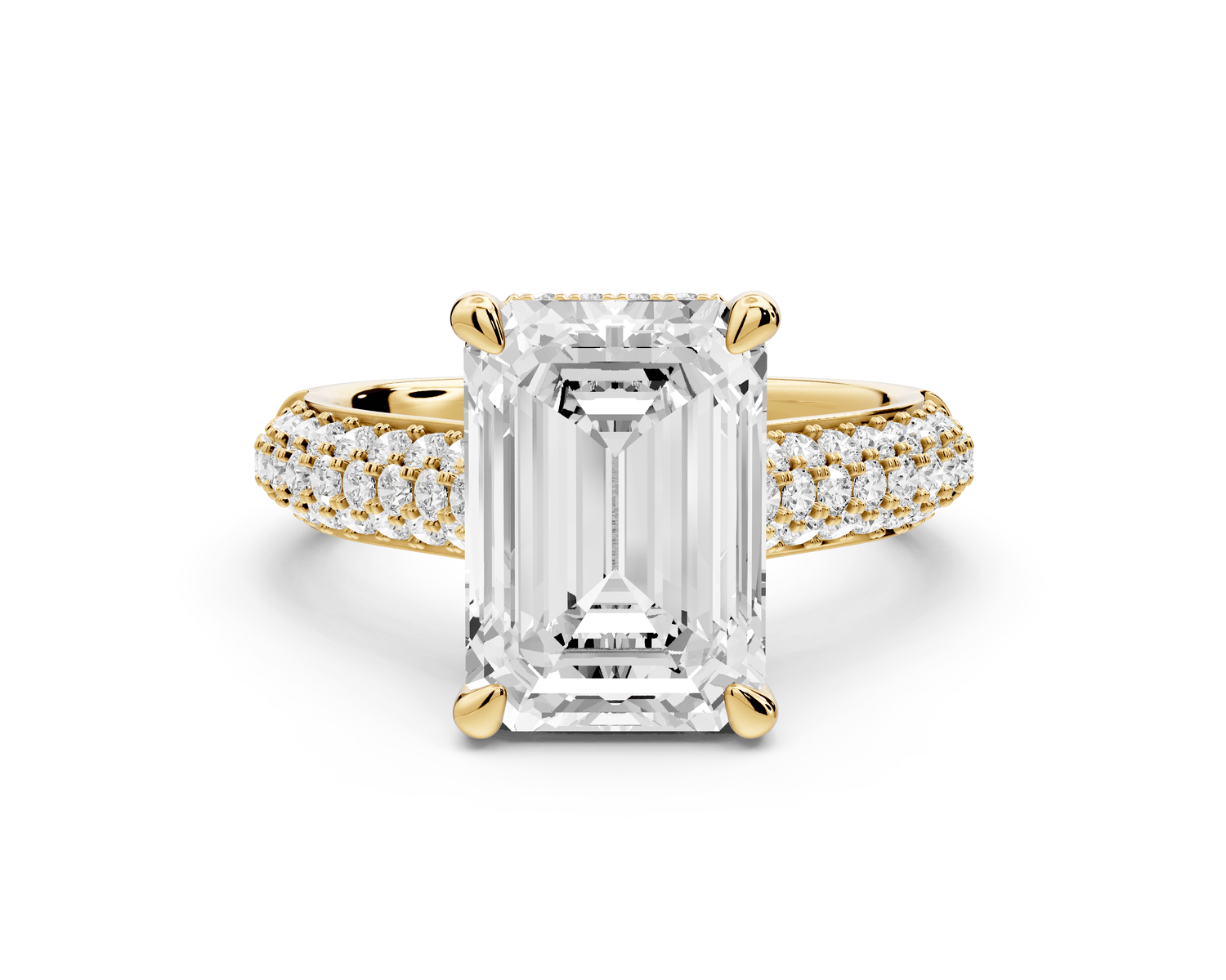 Camille - 3ct 18k yellow gold emerald Diamond hidden halo rollover pave cathedral Engagement ring - Mr. Alex Jewelry