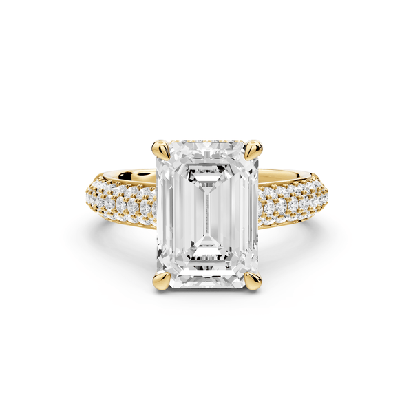 Camille - 3ct 18k yellow gold emerald Diamond hidden halo rollover pave cathedral Engagement ring - Mr. Alex Jewelry