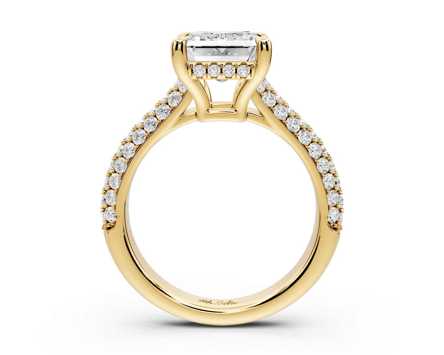 Camille - 3ct 18k yellow gold emerald Diamond hidden halo rollover pave cathedral Engagement ring - Mr. Alex Jewelry