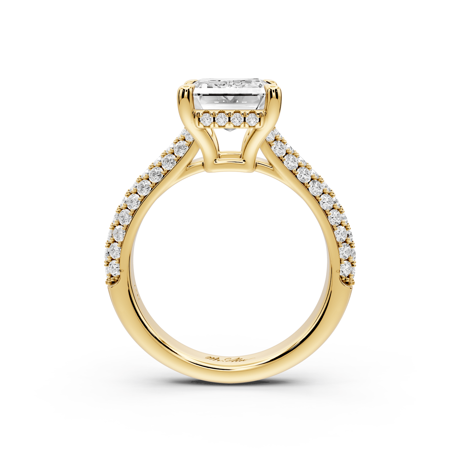Camille - 3ct 18k yellow gold emerald Diamond hidden halo rollover pave cathedral Engagement ring - Mr. Alex Jewelry