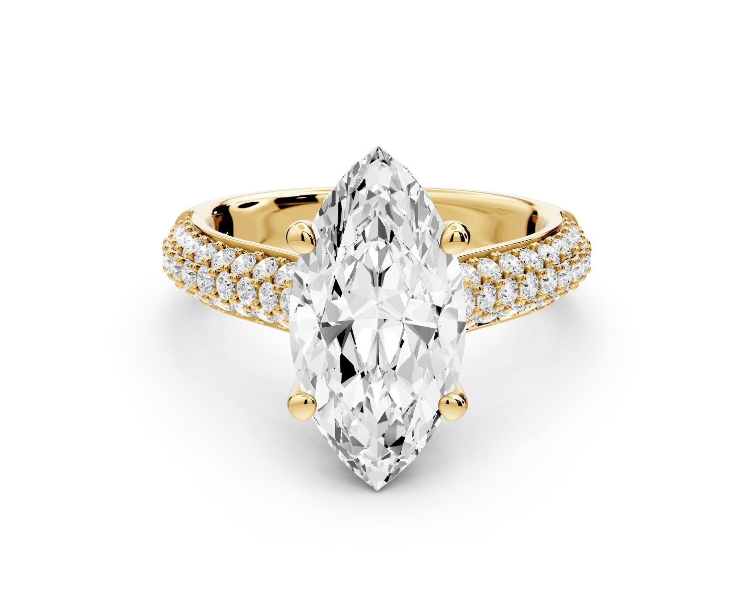 Camille - 3ct 18k yellow gold marquise Diamond hidden halo rollover pave cathedral engagement ring - Mr. Alex Jewelry