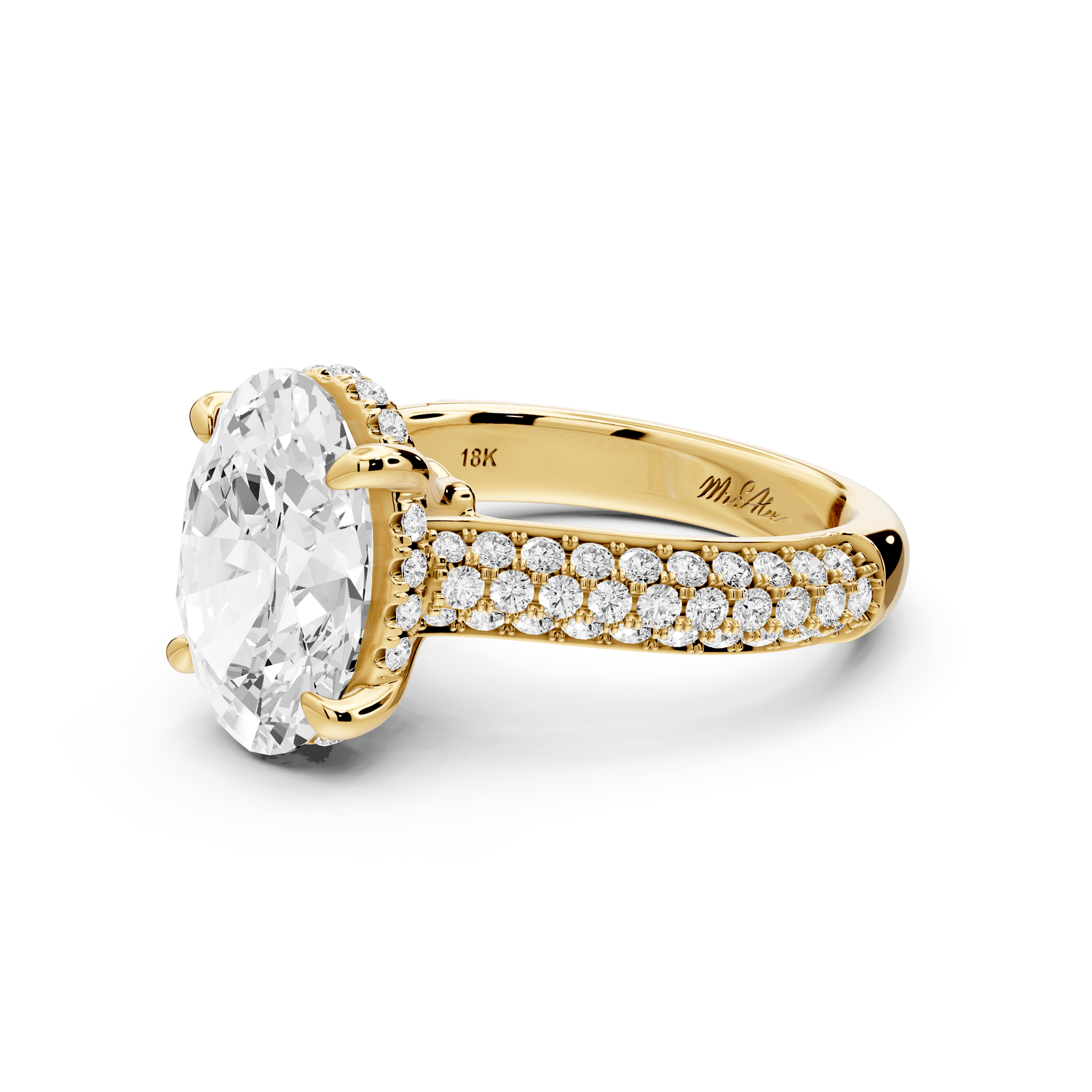 Camille - 3ct 18k yellow gold oval Diamond hidden halo rollover pave cathedral Engagement ring - Mr. Alex Jewelry