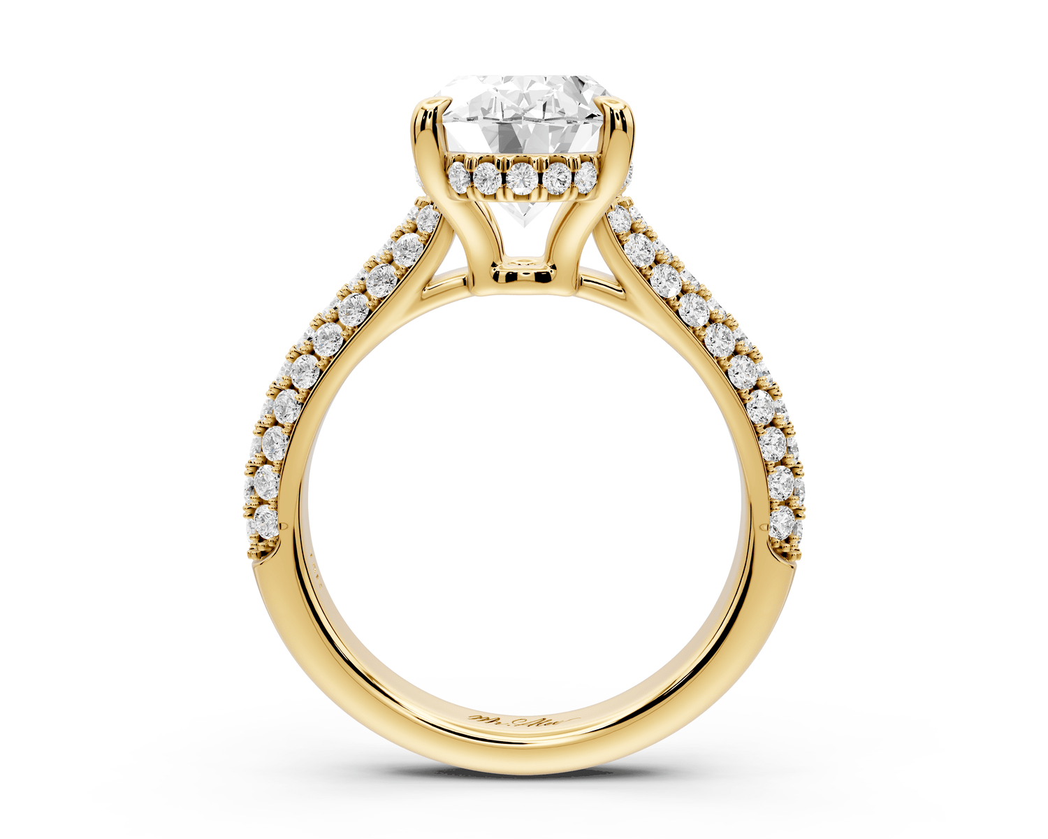 Camille - 3ct 18k yellow gold oval Diamond hidden halo rollover pave cathedral Engagement ring - Mr. Alex Jewelry