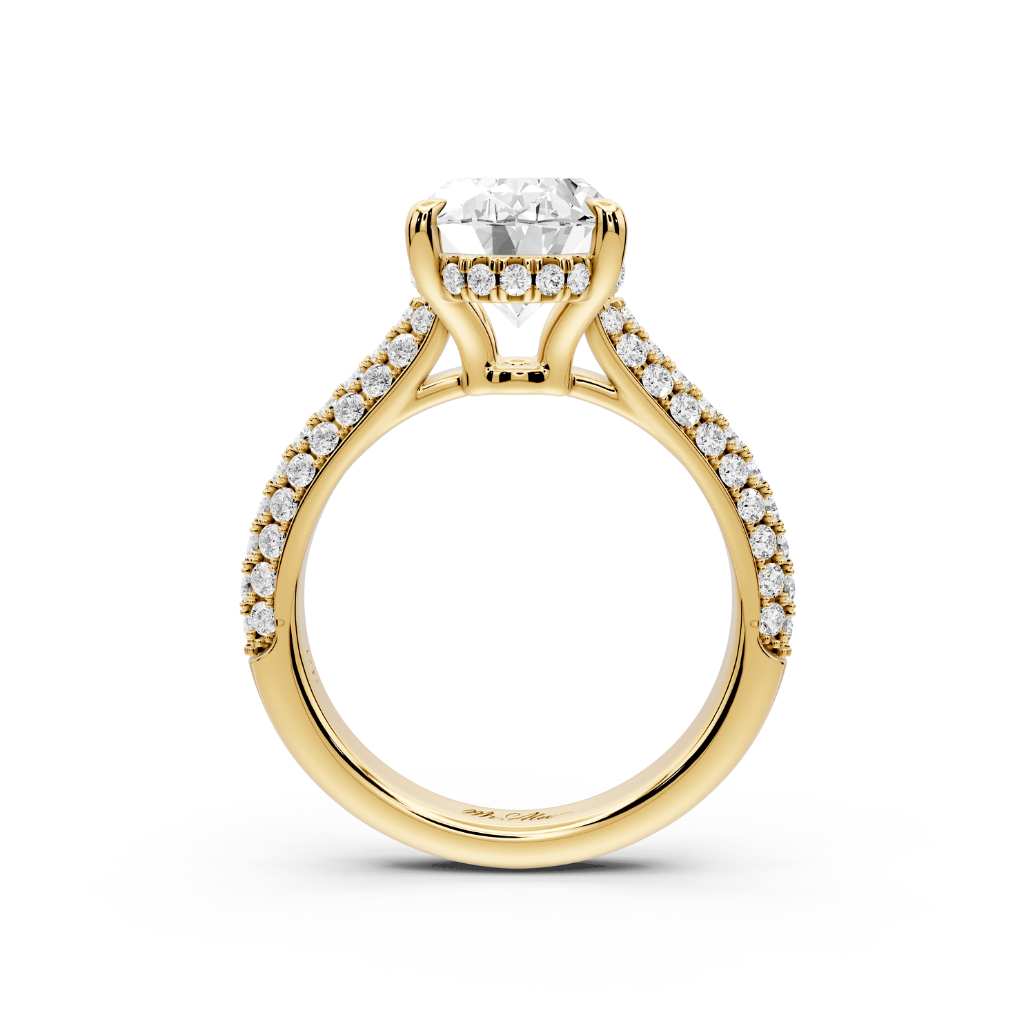 Camille - 3ct 18k yellow gold oval Diamond hidden halo rollover pave cathedral Engagement ring - Mr. Alex Jewelry
