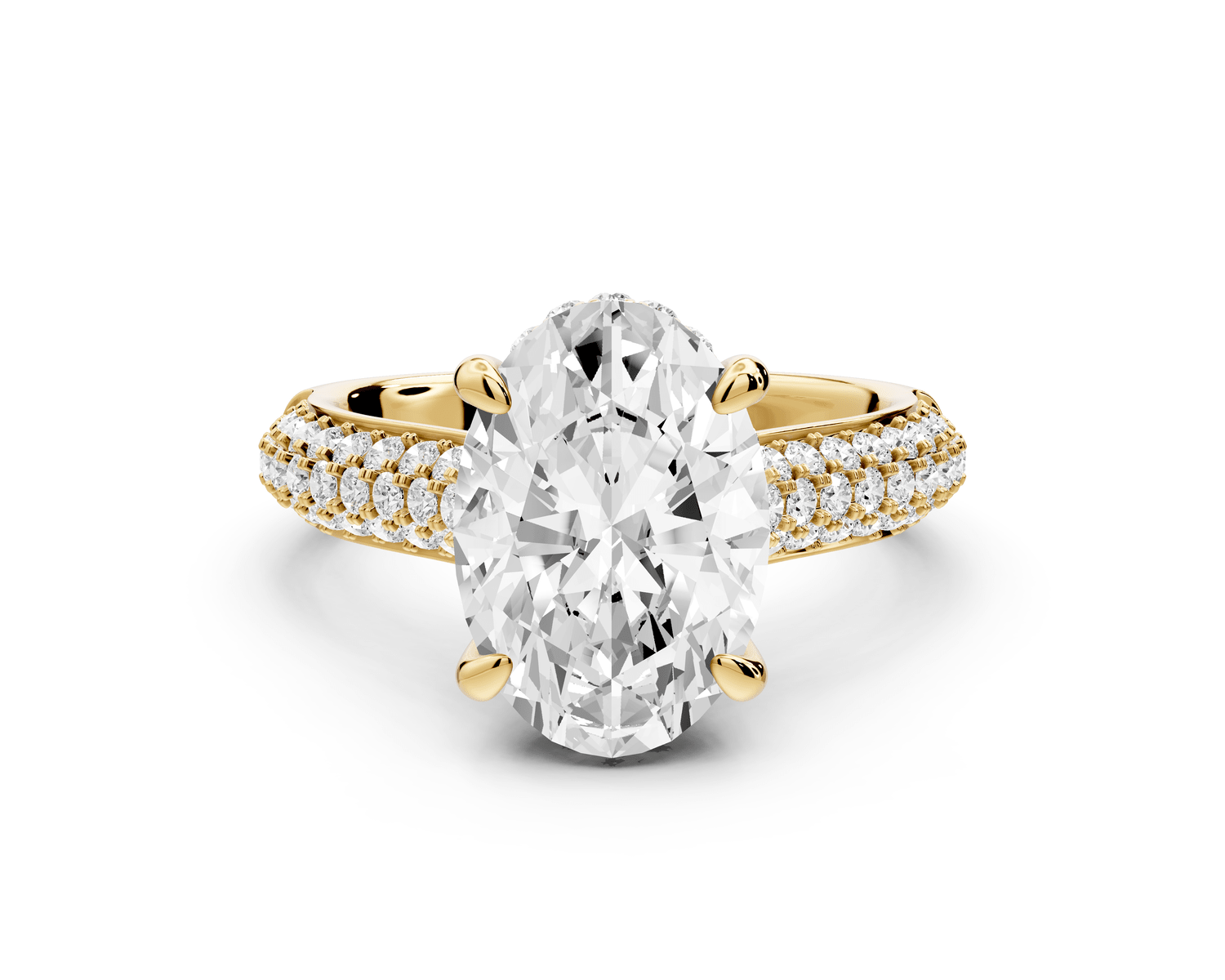 Camille - 3ct 18k yellow gold oval Diamond hidden halo rollover pave cathedral Engagement ring - Mr. Alex Jewelry