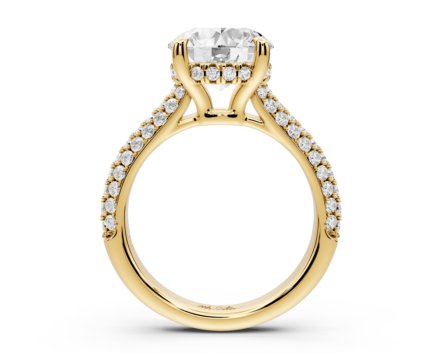 Camille - 3ct 18k yellow gold round Diamond hidden halo rollover pave cathedral engagment ring - Mr. Alex Jewelry