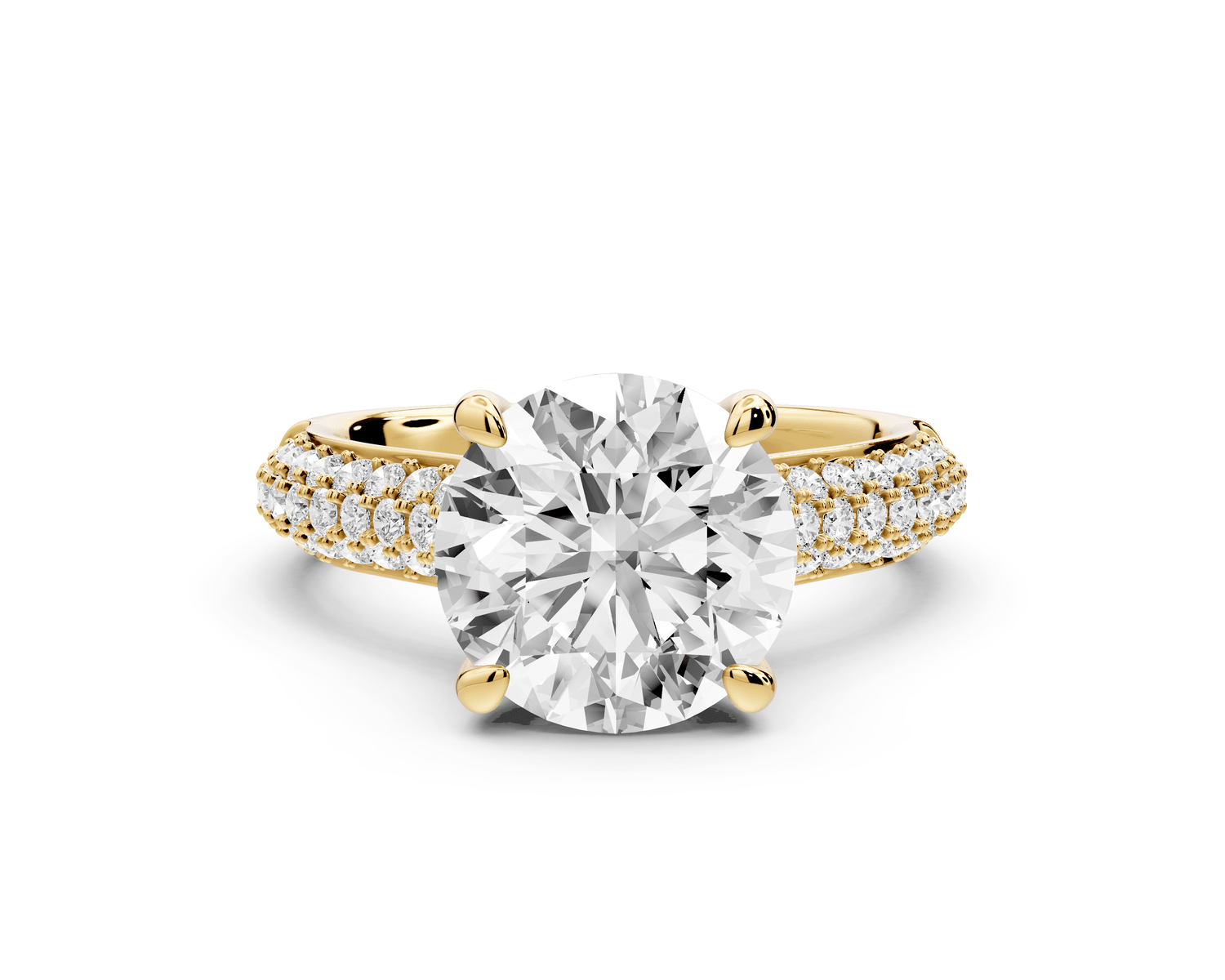 Camille - 3ct 18k yellow gold round Diamond hidden halo rollover pave cathedral engagment ring - Mr. Alex Jewelry