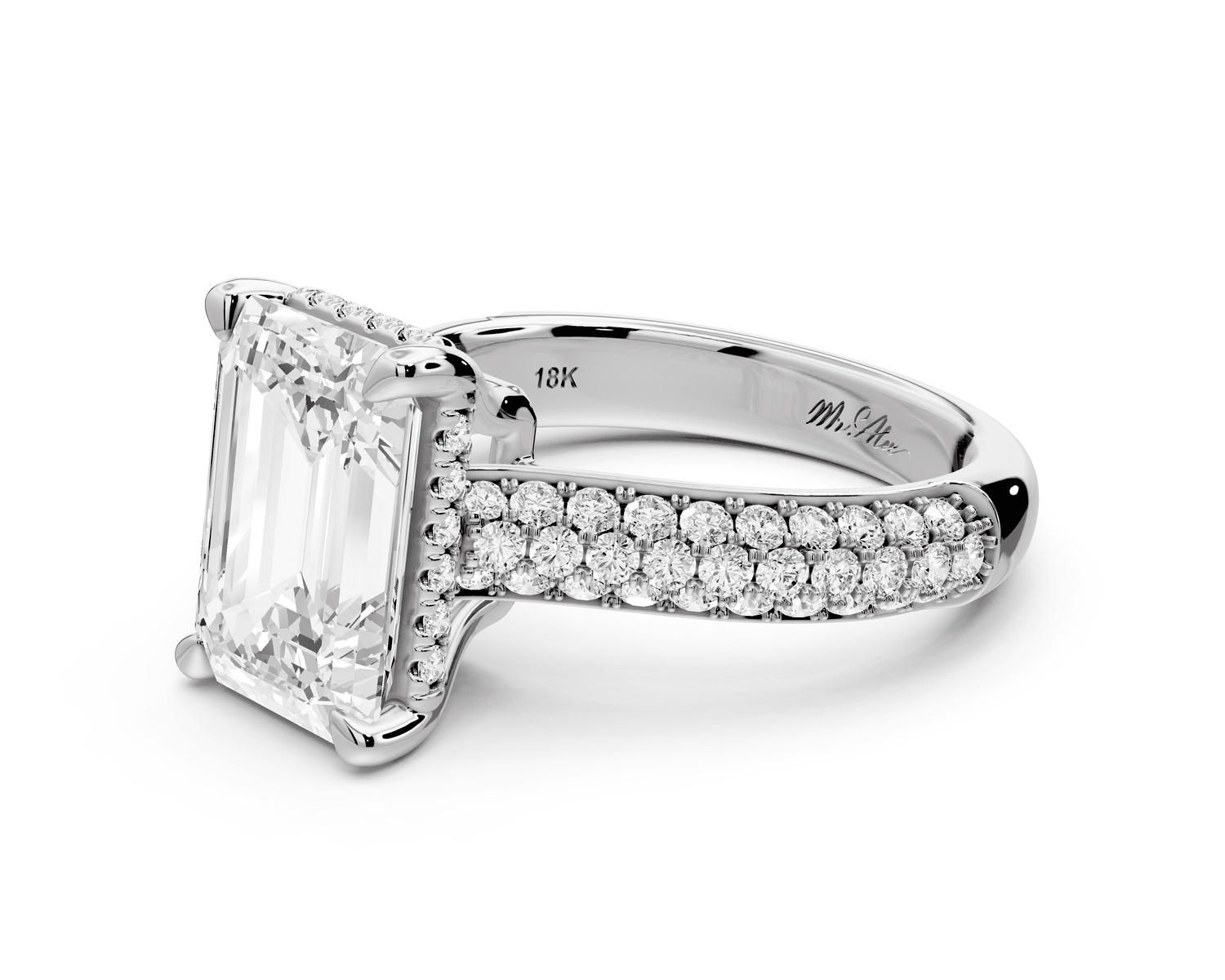 Camille - 3ct platinum emerald Diamond hidden halo rollover pave cathedral Engagement ring - Mr. Alex Jewelry