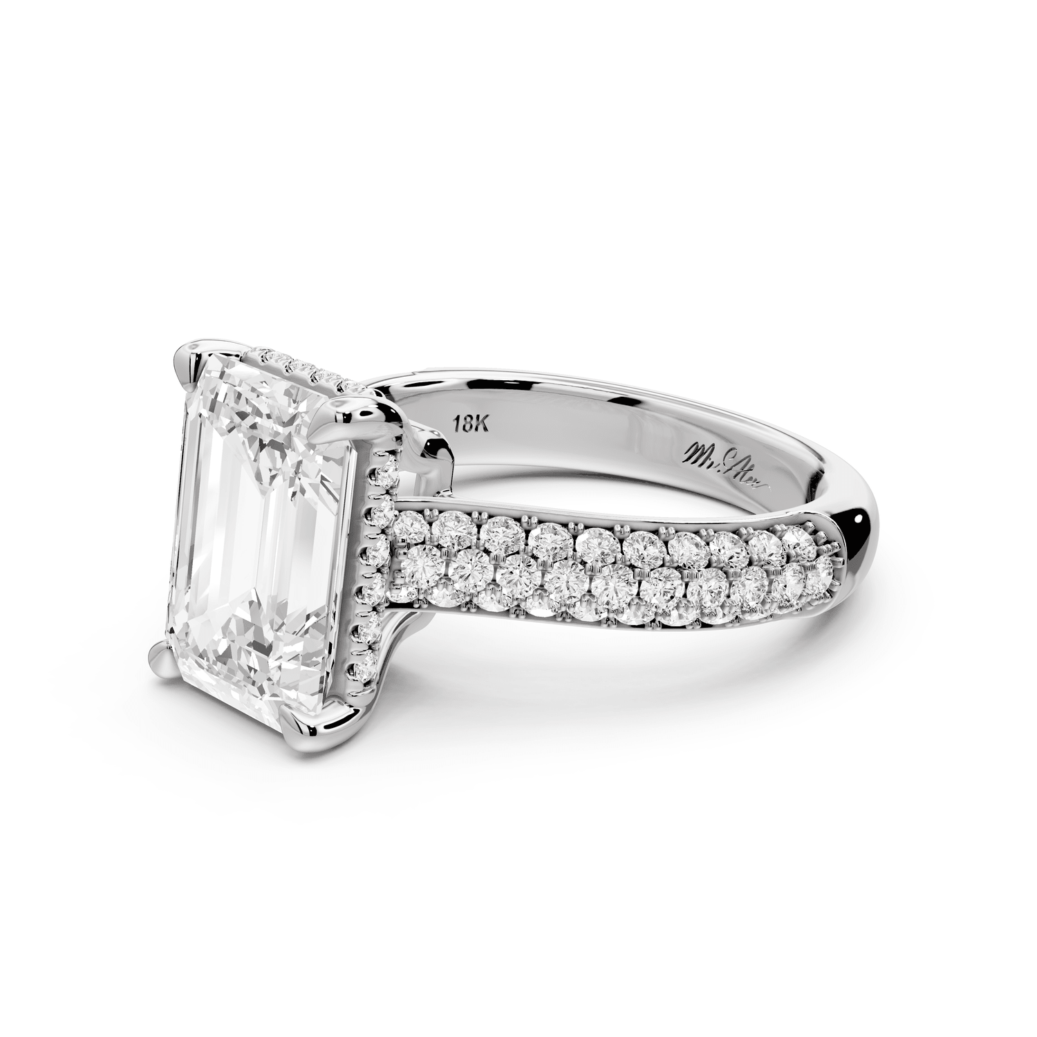 Camille - 3ct platinum emerald Diamond hidden halo rollover pave cathedral Engagement ring - Mr. Alex Jewelry