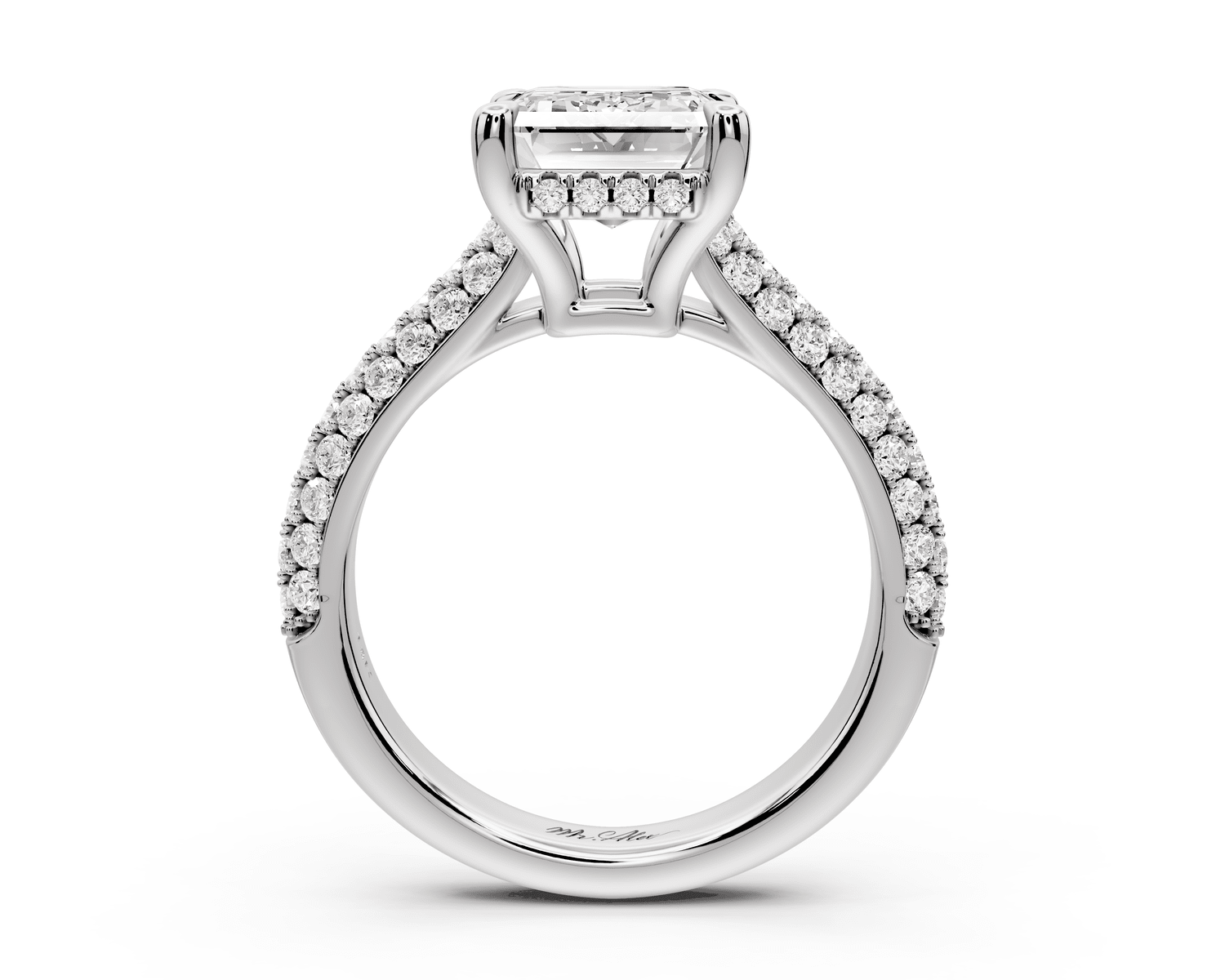 Camille - 3ct platinum emerald Diamond hidden halo rollover pave cathedral Engagement ring - Mr. Alex Jewelry