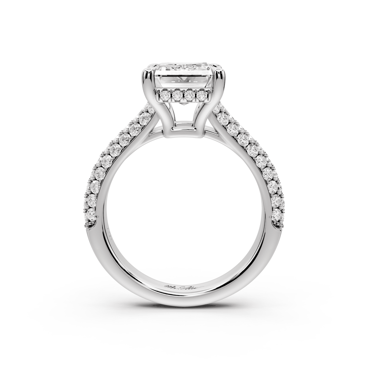 Camille - 3ct platinum emerald Diamond hidden halo rollover pave cathedral Engagement ring - Mr. Alex Jewelry