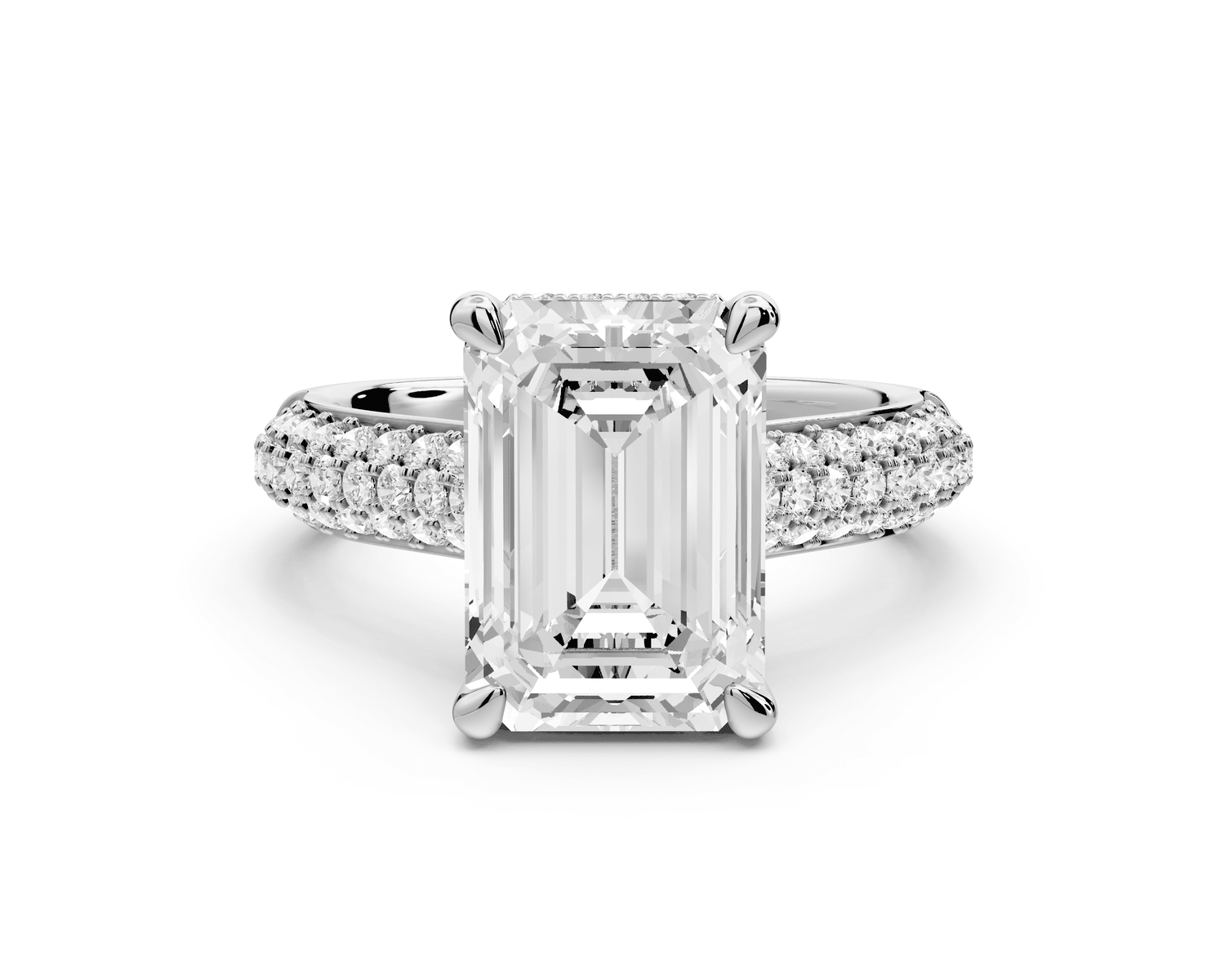 Camille - 3ct platinum emerald Diamond hidden halo rollover pave cathedral Engagement ring - Mr. Alex Jewelry