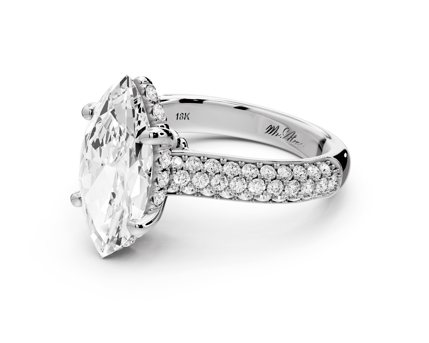 Camille - 3ct platinum marquise Diamond hidden halo rollover pave cathedral engagement ring - Mr. Alex Jewelry