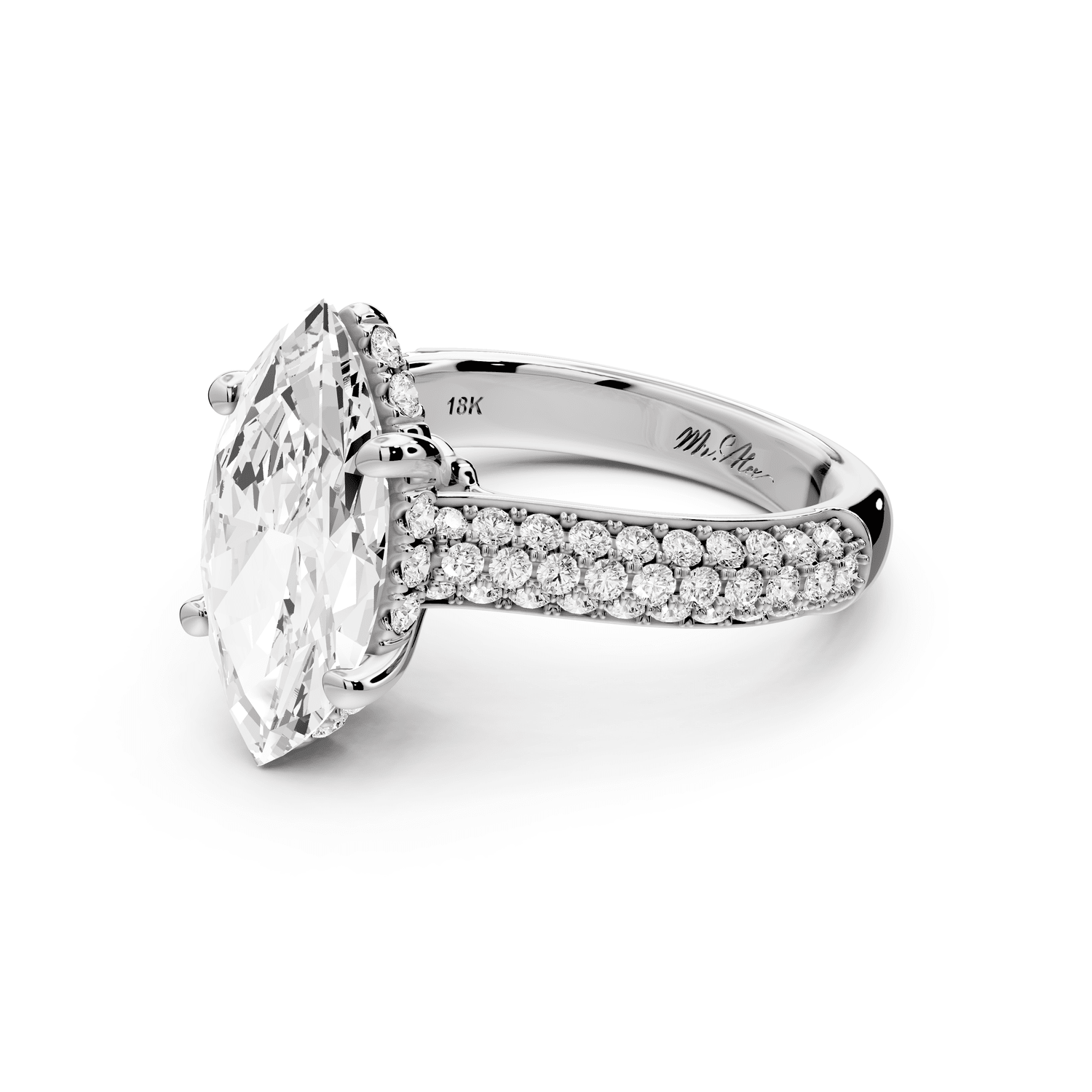 Camille - 3ct platinum marquise Diamond hidden halo rollover pave cathedral engagement ring - Mr. Alex Jewelry