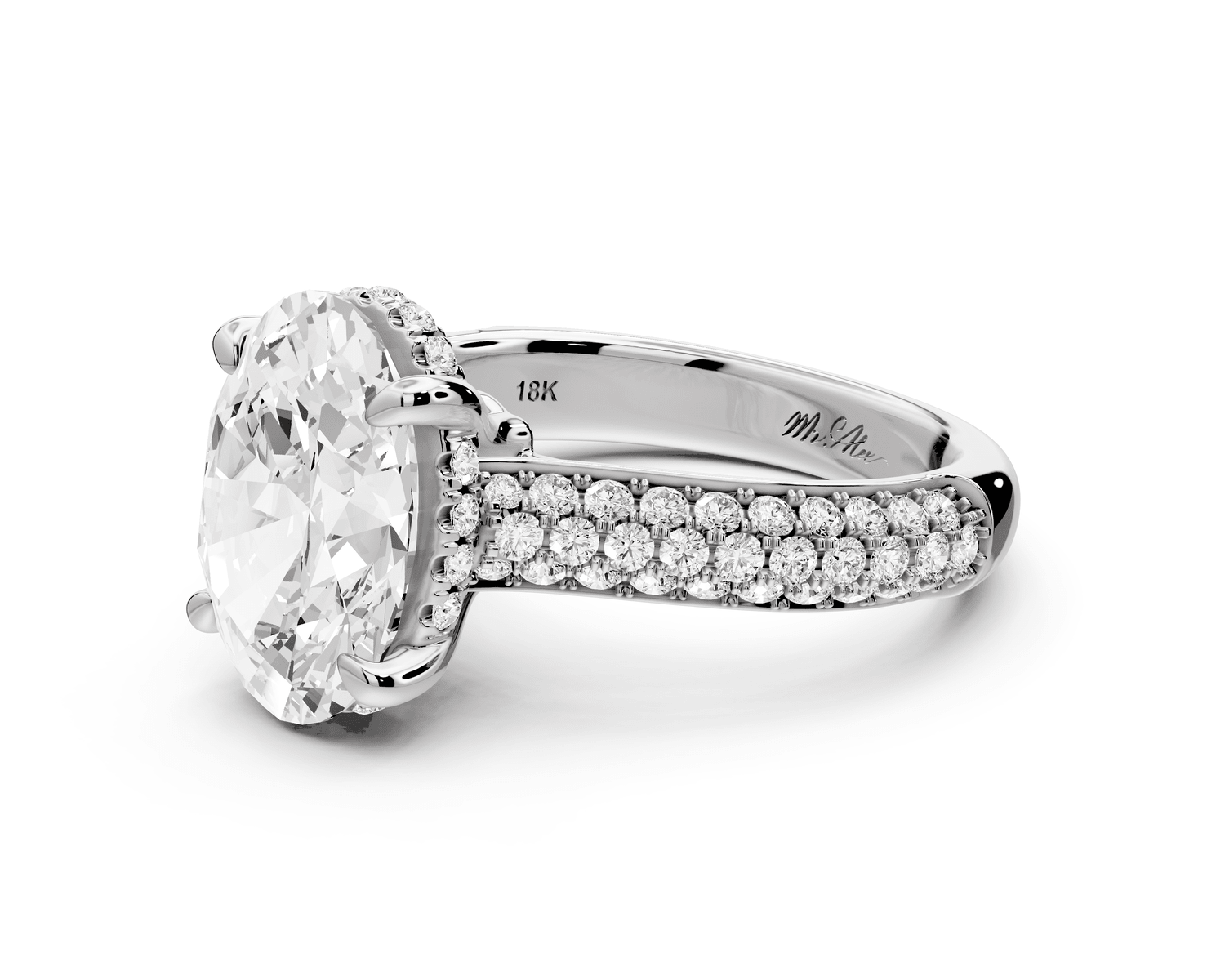 Camille - 3ct platinum oval Diamond hidden halo rollover pave cathedral Engagement ring - Mr. Alex Jewelry