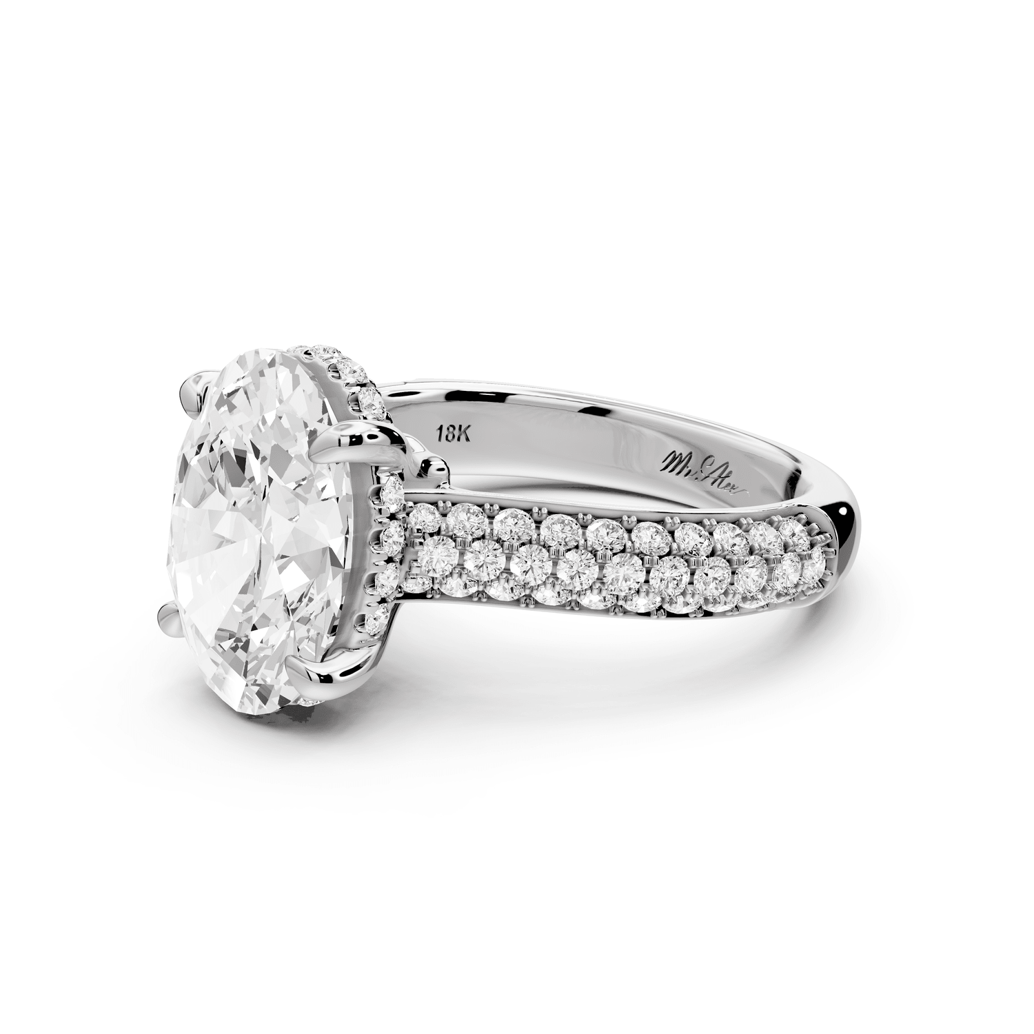 Camille - 3ct platinum oval Diamond hidden halo rollover pave cathedral Engagement ring - Mr. Alex Jewelry