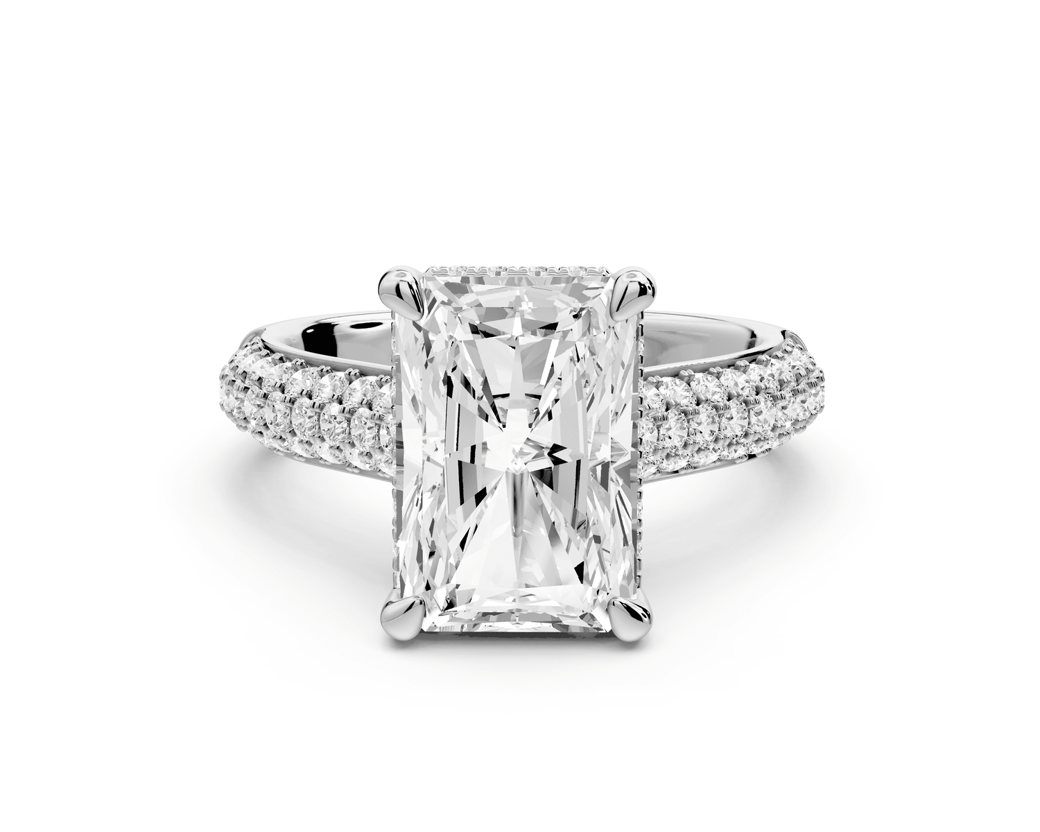 Camille - 3ct platinum radiant Diamond hidden halo rollover pave cathedral engagement ring - Mr. Alex Jewelry