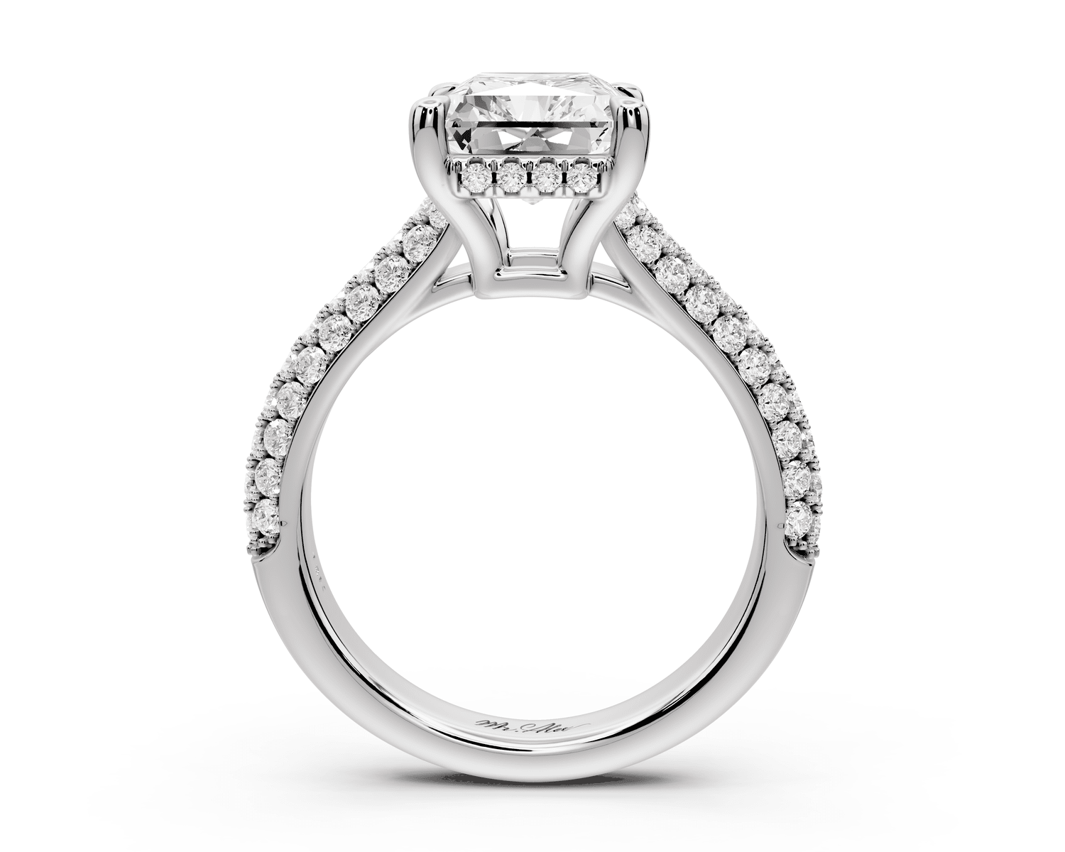 Camille - 3ct platinum radiant Diamond hidden halo rollover pave cathedral engagement ring - Mr. Alex Jewelry