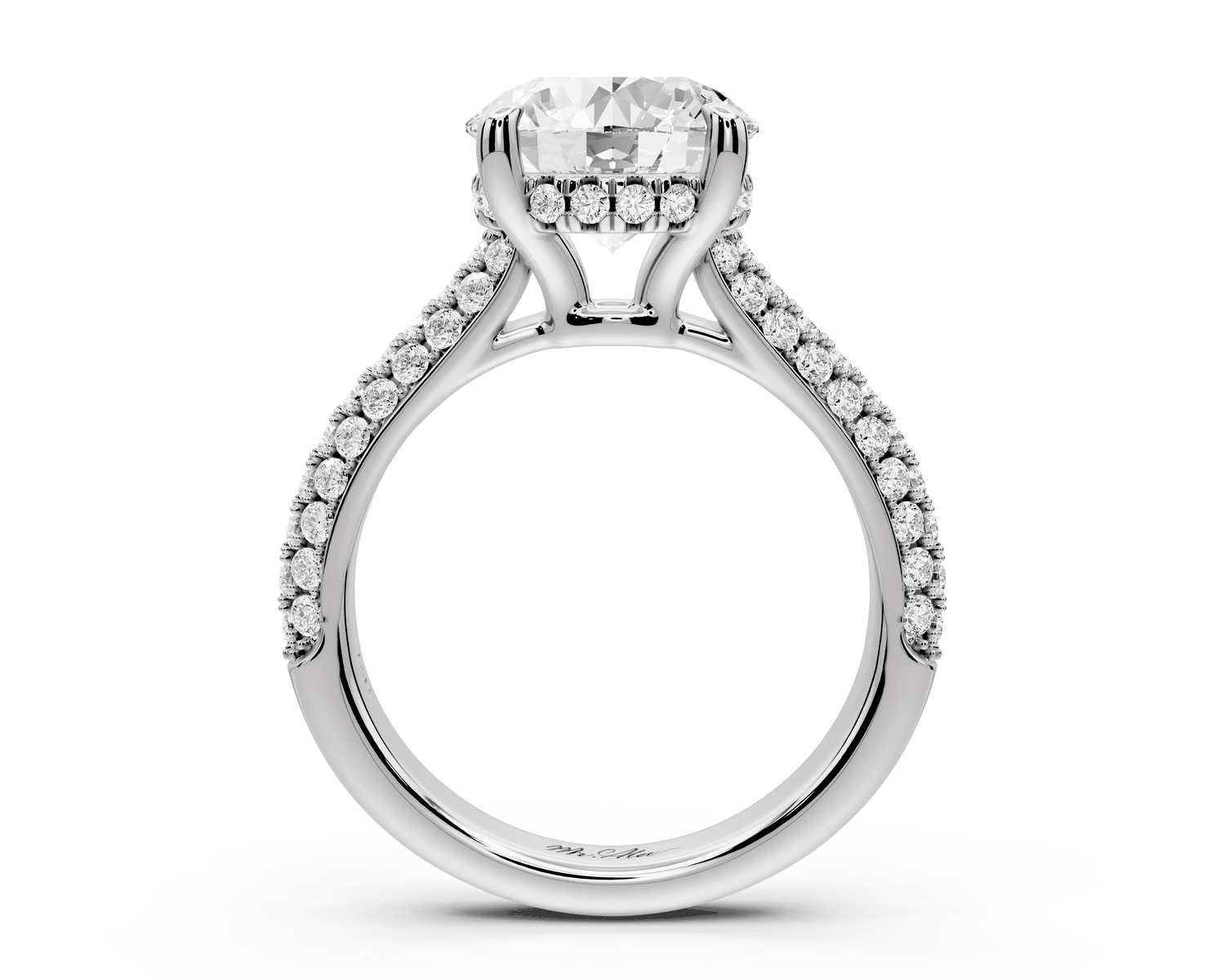 Camille - 3ct platinum round Diamond hidden halo rollover pave cathedral engagment ring - Mr. Alex Jewelry