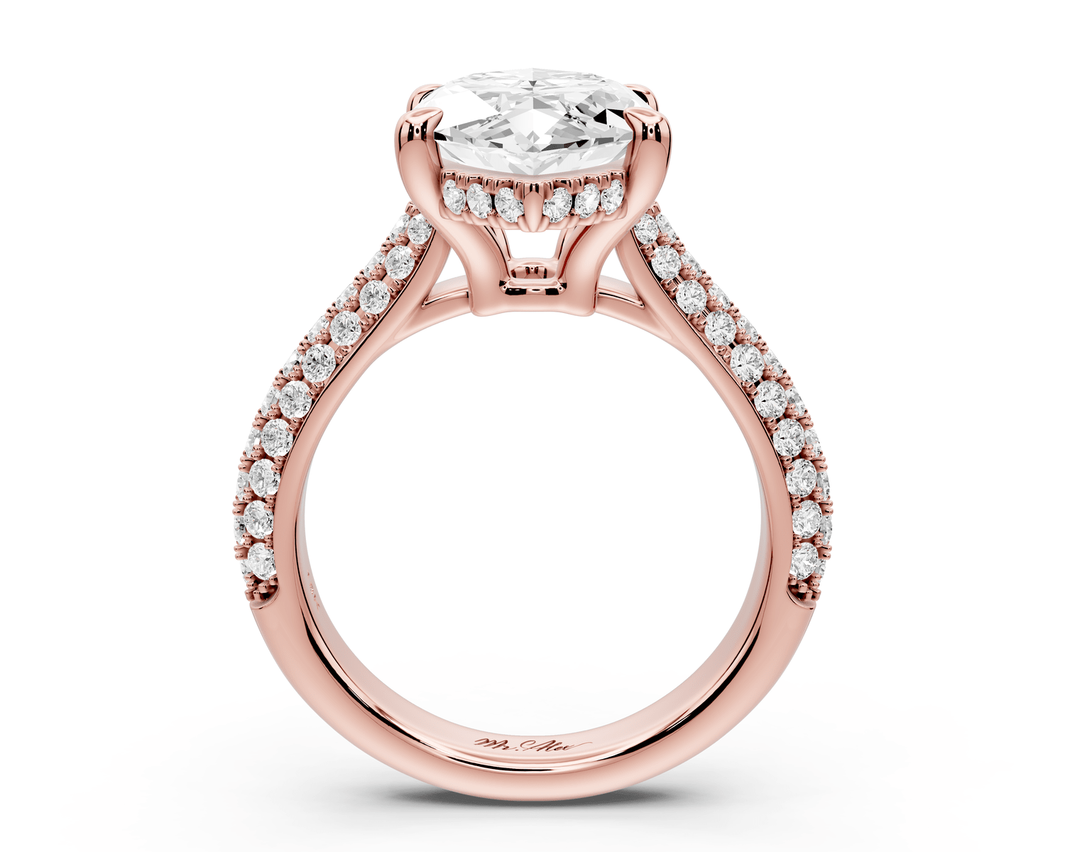 Camille - 4ct 14k rose gold marquise Diamond hidden halo rollover pave cathedral engagement ring - Mr. Alex Jewelry