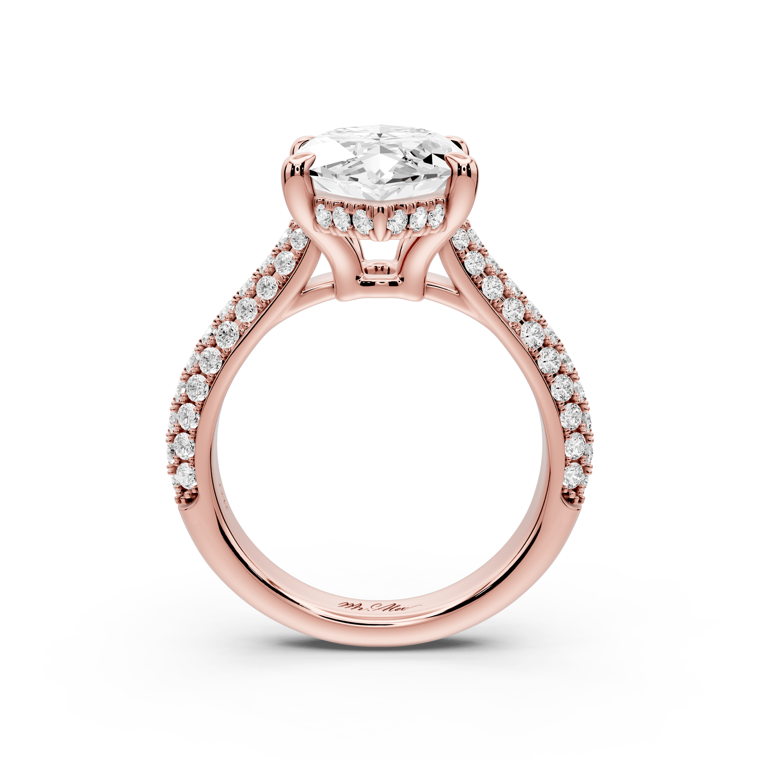Camille - 4ct 14k rose gold marquise Diamond hidden halo rollover pave cathedral engagement ring - Mr. Alex Jewelry