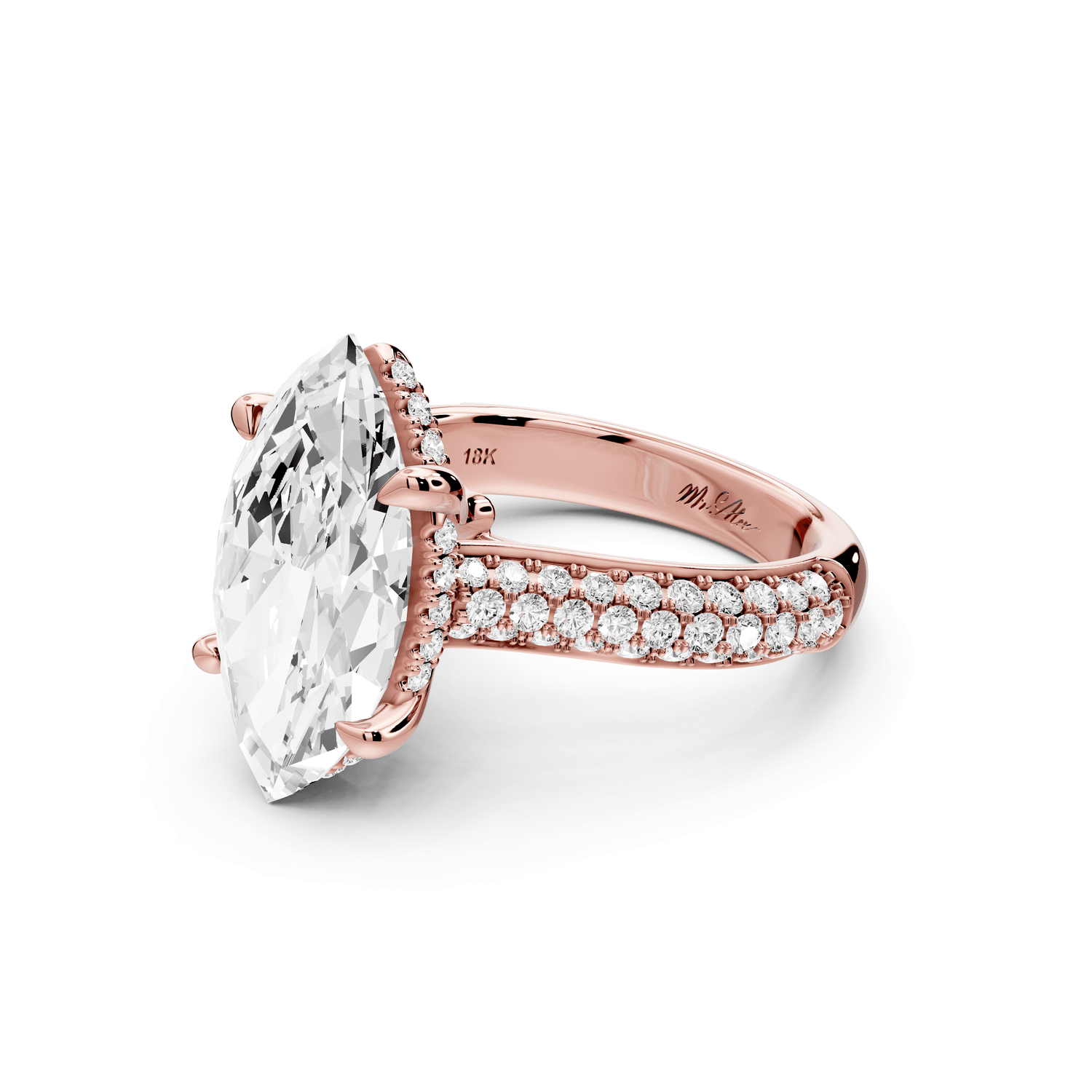 Camille - 4ct 14k rose gold marquise Diamond hidden halo rollover pave cathedral engagement ring - Mr. Alex Jewelry