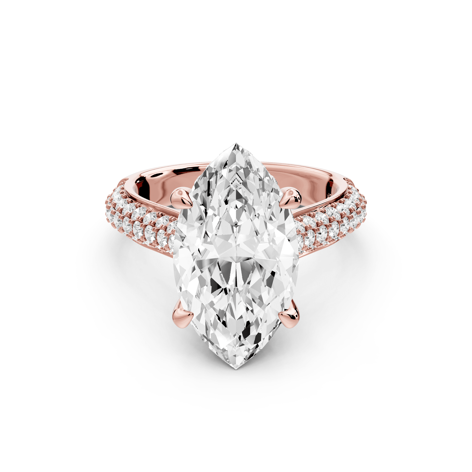 Camille - 4ct 14k rose gold marquise Diamond hidden halo rollover pave cathedral engagement ring - Mr. Alex Jewelry