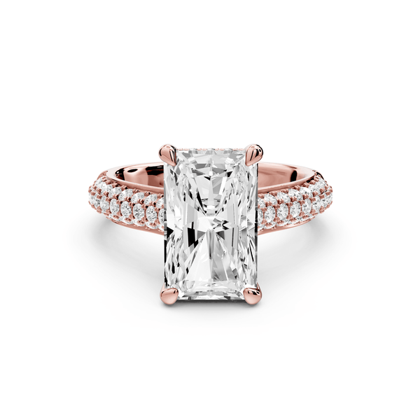 Camille - 4ct 14k rose gold radiant Diamond hidden halo rollover pave cathedral engagement ring - Mr. Alex Jewelry