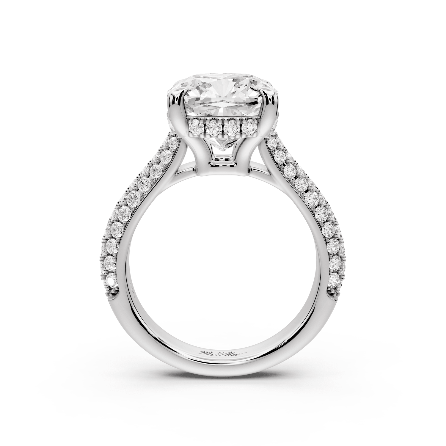 Camille - 4ct 14k white gold cushion Diamond hidden halo rollover pave cathedral engagement ring - Mr. Alex Jewelry