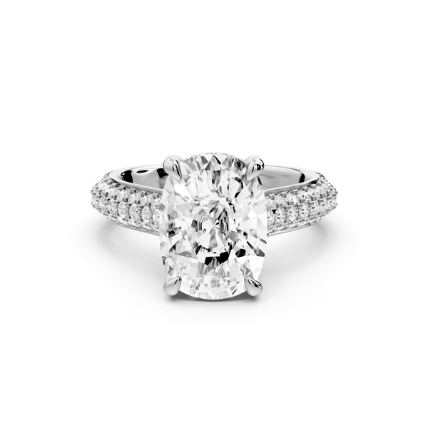 Camille - 4ct 14k white gold ecushion Diamond hidden halo rollover pave cathedral engagement ring - Mr. Alex Jewelry