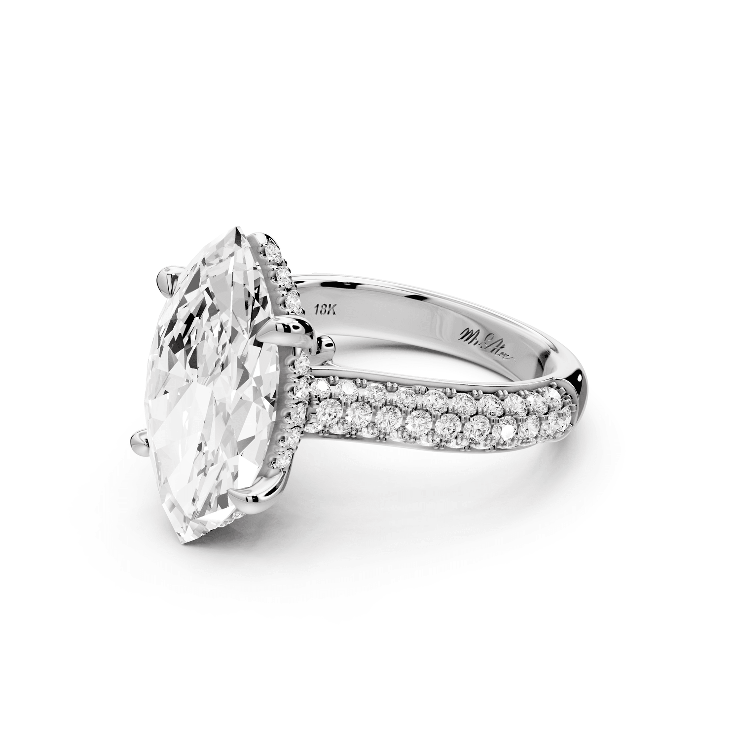 Camille - 4ct 14k white gold marquise Diamond hidden halo rollover pave cathedral engagement ring - Mr. Alex Jewelry