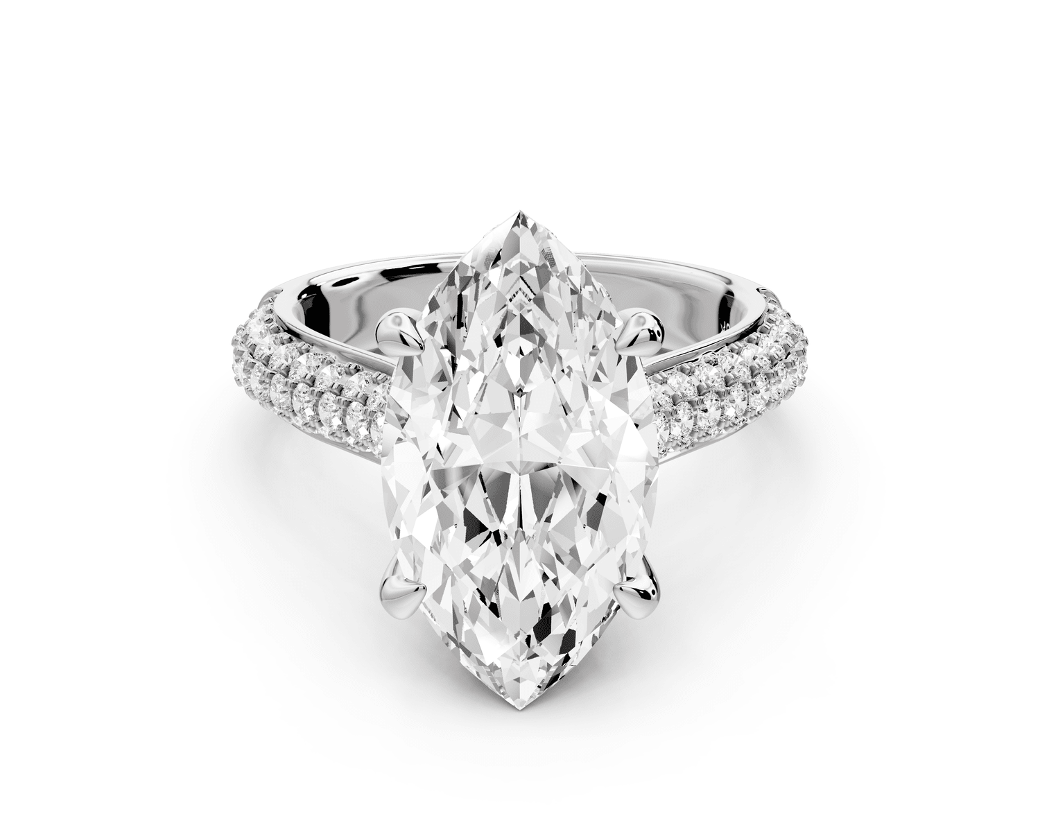 Camille - 4ct 14k white gold marquise Diamond hidden halo rollover pave cathedral engagement ring - Mr. Alex Jewelry