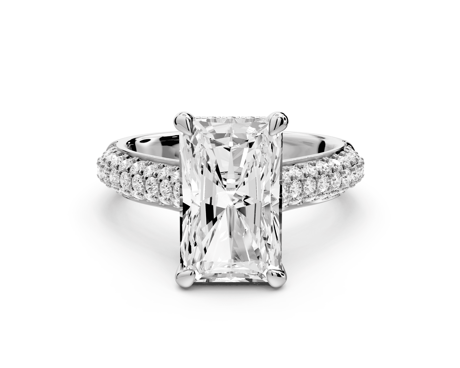 Camille - 4ct 14k white gold radiant Diamond hidden halo rollover pave cathedral engagement ring - Mr. Alex Jewelry