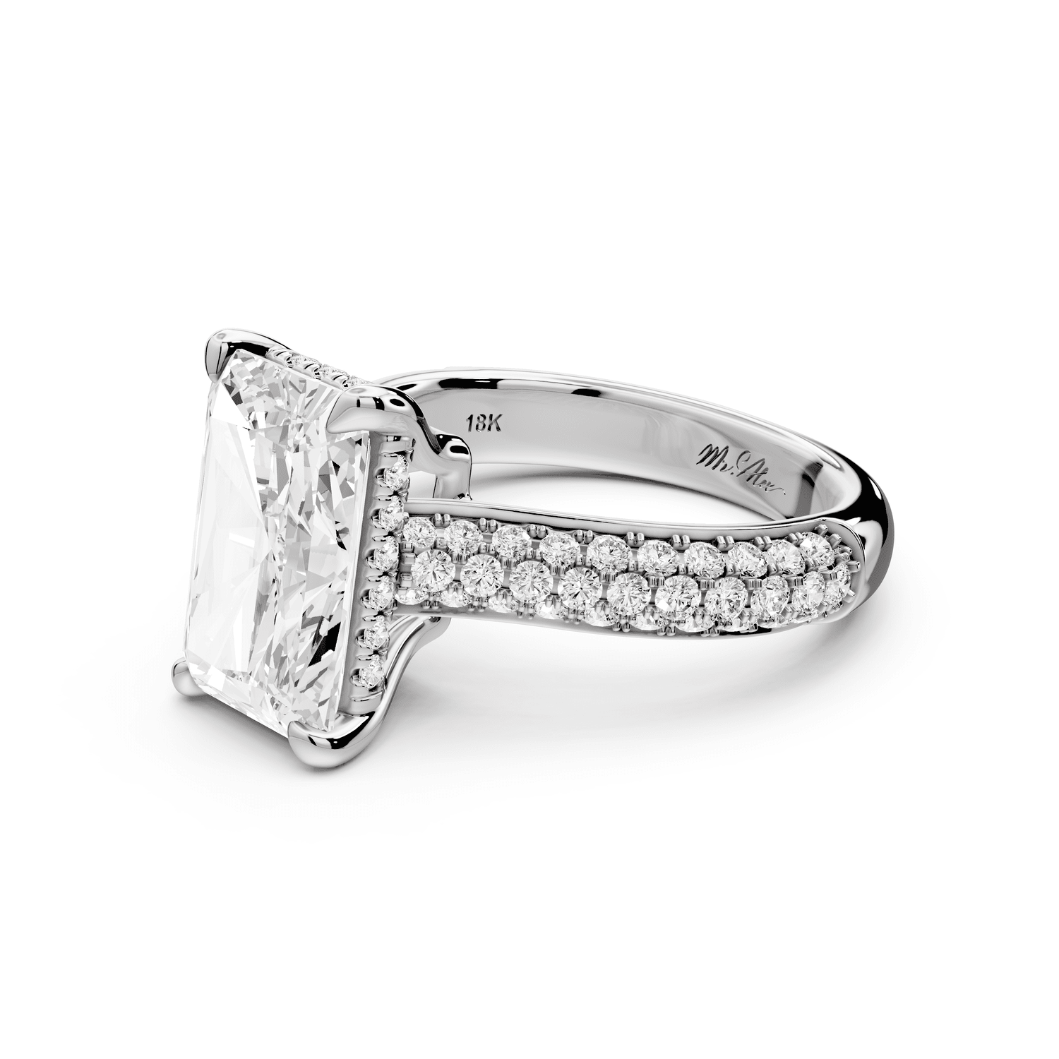 Camille - 4ct 14k white gold radiant Diamond hidden halo rollover pave cathedral engagement ring - Mr. Alex Jewelry