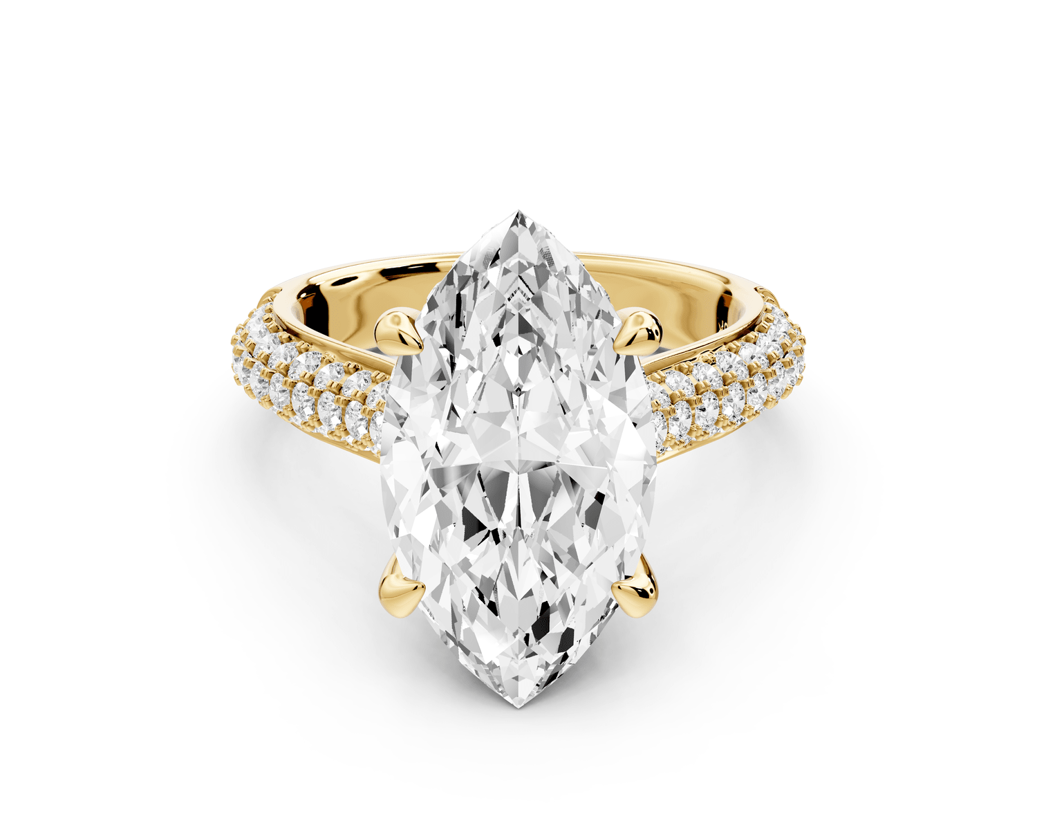 Camille - 4ct 14k yellow gold marquise Diamond hidden halo rollover pave cathedral engagement ring - Mr. Alex Jewelry