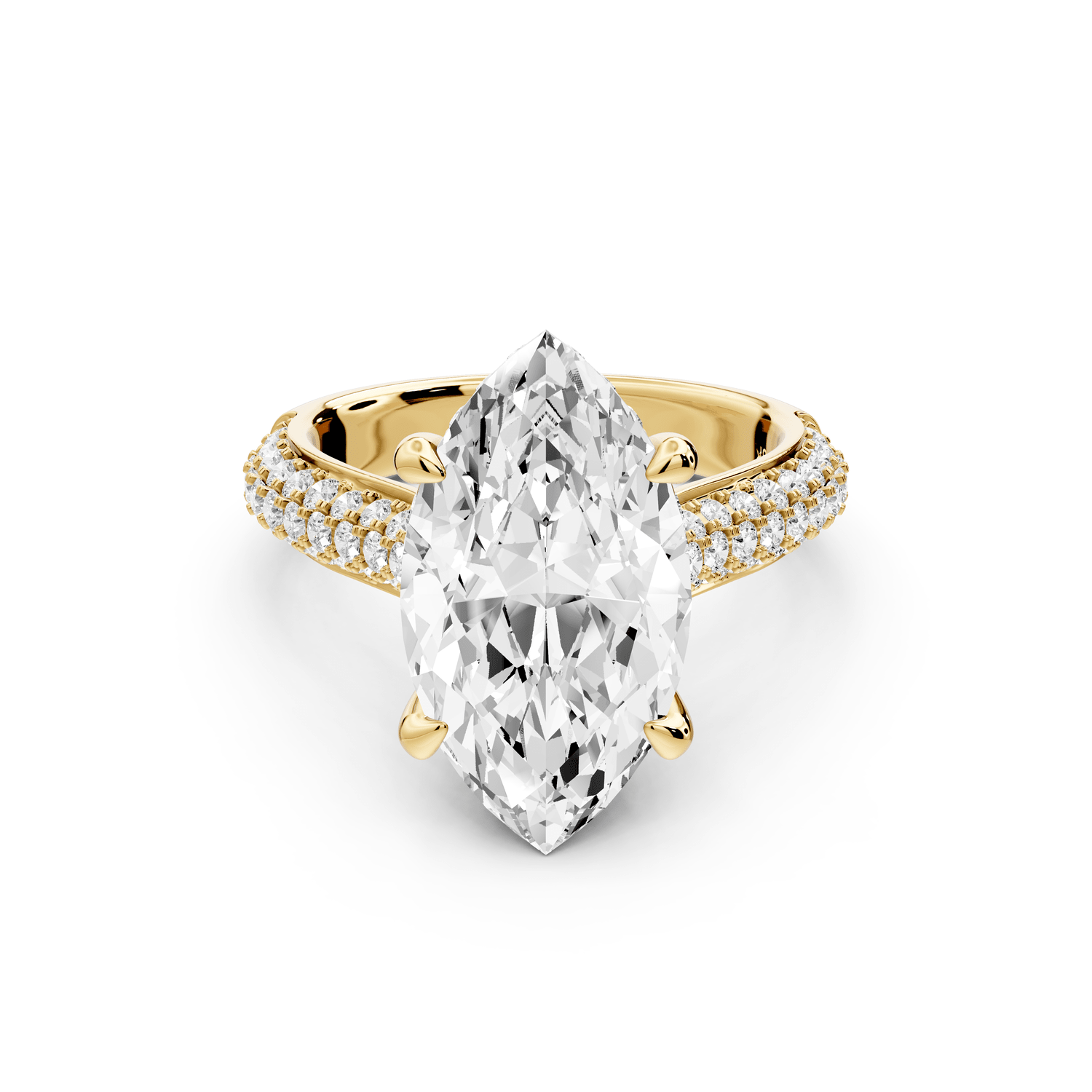 Camille - 4ct 14k yellow gold marquise Diamond hidden halo rollover pave cathedral engagement ring - Mr. Alex Jewelry