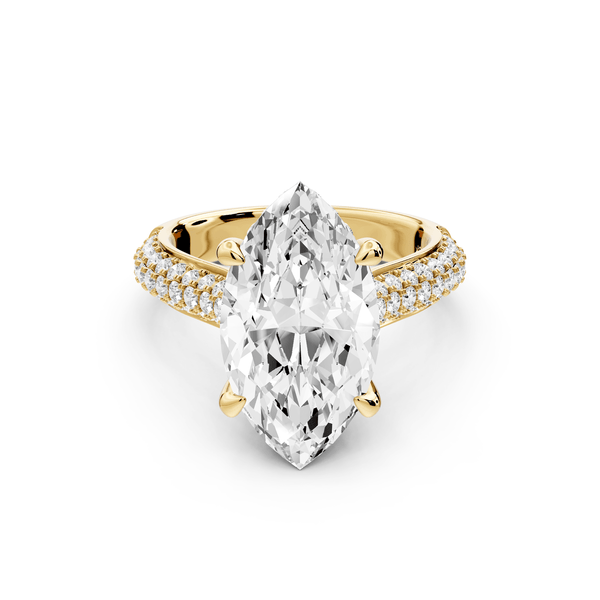 Camille - 4ct 14k yellow gold marquise Diamond hidden halo rollover pave cathedral engagement ring - Mr. Alex Jewelry