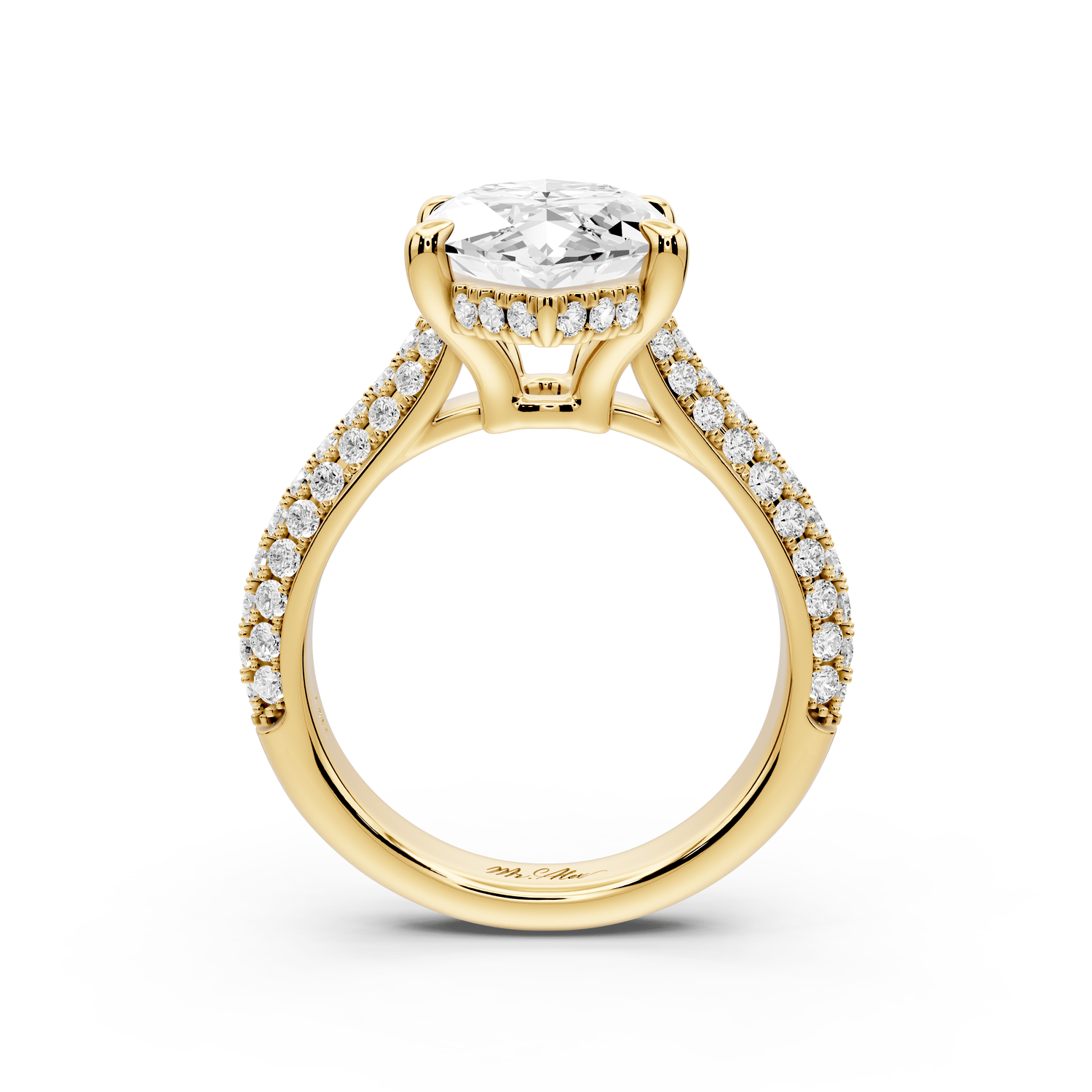 Camille - 4ct 14k yellow gold marquise Diamond hidden halo rollover pave cathedral engagement ring - Mr. Alex Jewelry
